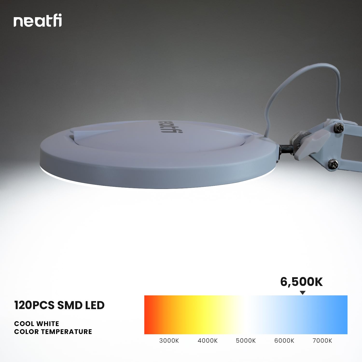 (New Model) Neatfi Led Magnifying Lamp With Clamp, 5D Magnification, 120Pcs Smd Leds, 12W, Adjustable Color Temperature (White,