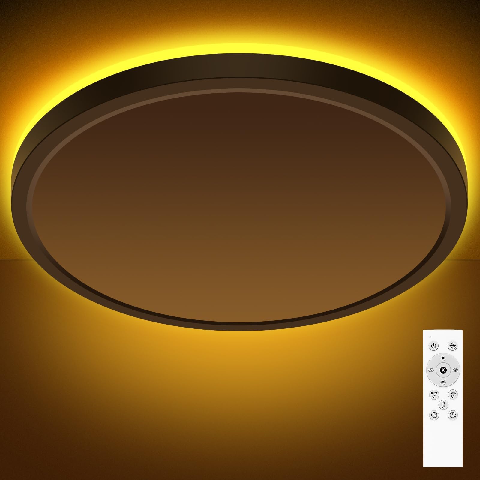 Zemty 19 Inch Led Ceiling Lights With Night Light 1800K, 36W 3600Lm Light Fixtures With Remote Control, 3000K-6500K Adjustable,