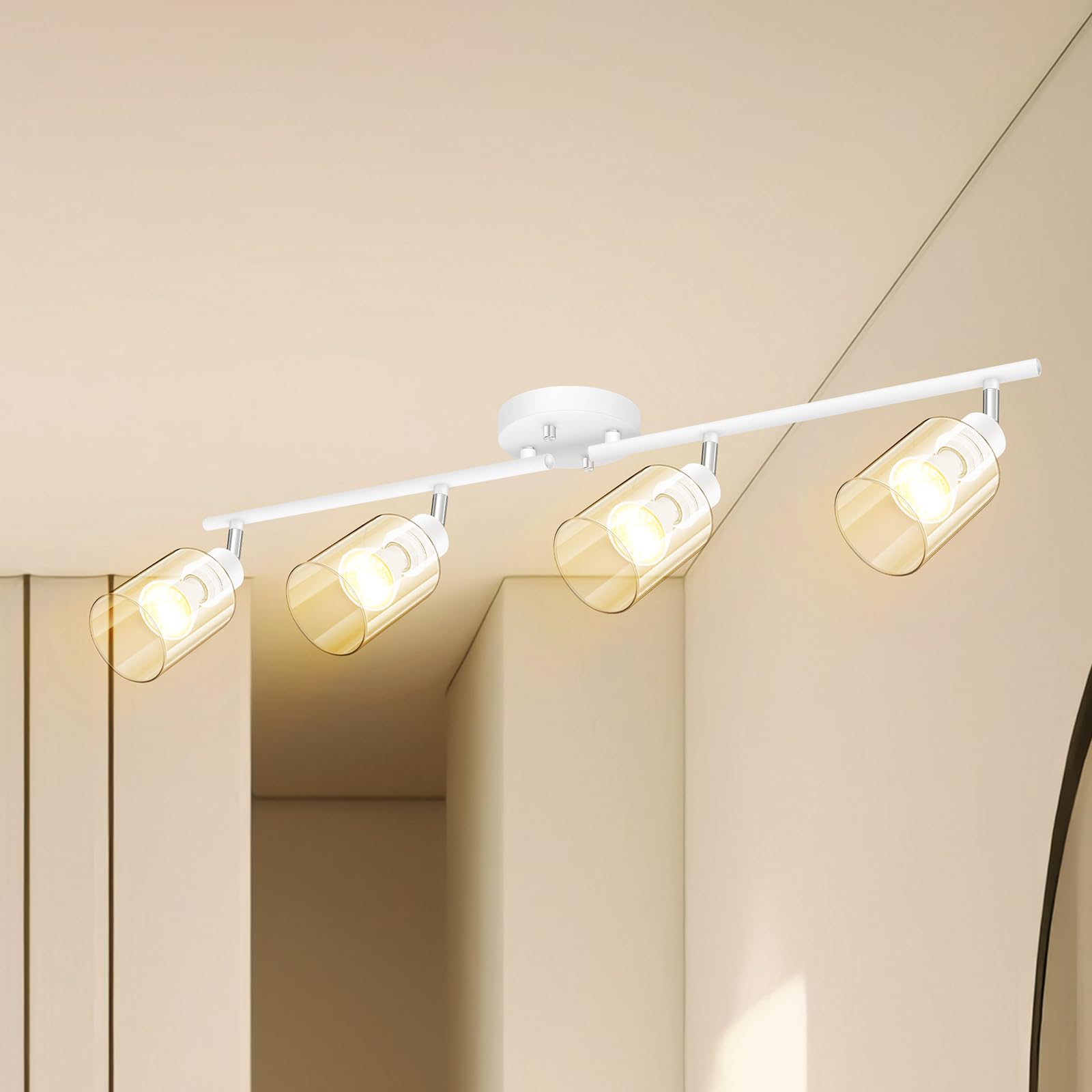 BoostArea 4-Light Bathroom Light Fixtures, White Modern Vanity Wall Lights with Clear Glass Shade, Flexibly Ceiling Light for Mi