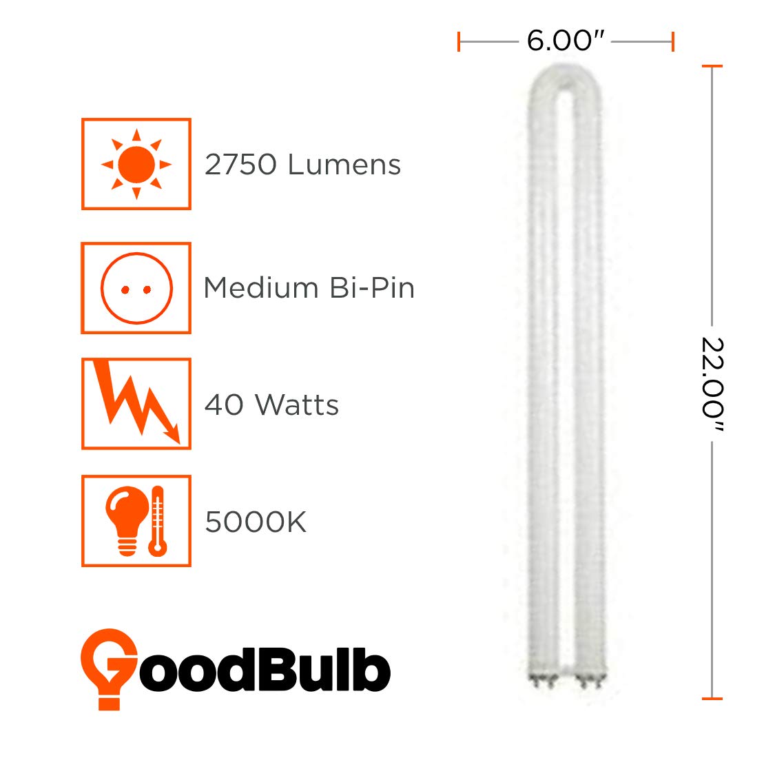 Goodbulb 31W T8 U Bend Fluorescent 8 Tube 5000K Daylight Medium Bi-Pin Base 2750 Lumesn 85 Cri 24000 Life Hours 31 Watts Car Dealership Lighting 10 Pack