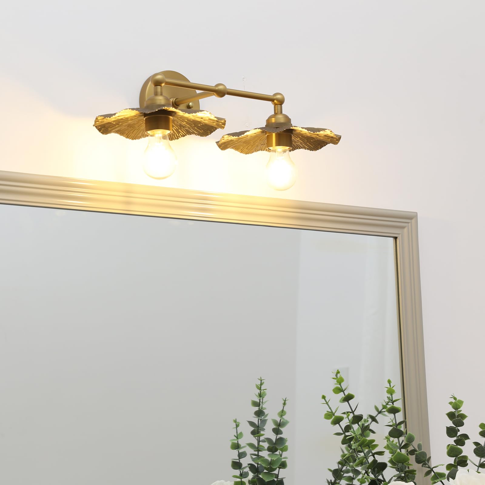 Pathson Vintage Metal Wall Sconce, 2-Light Brass Flower Design, Hardwired Fixture for Living Room, Hallway, Bedside Decor