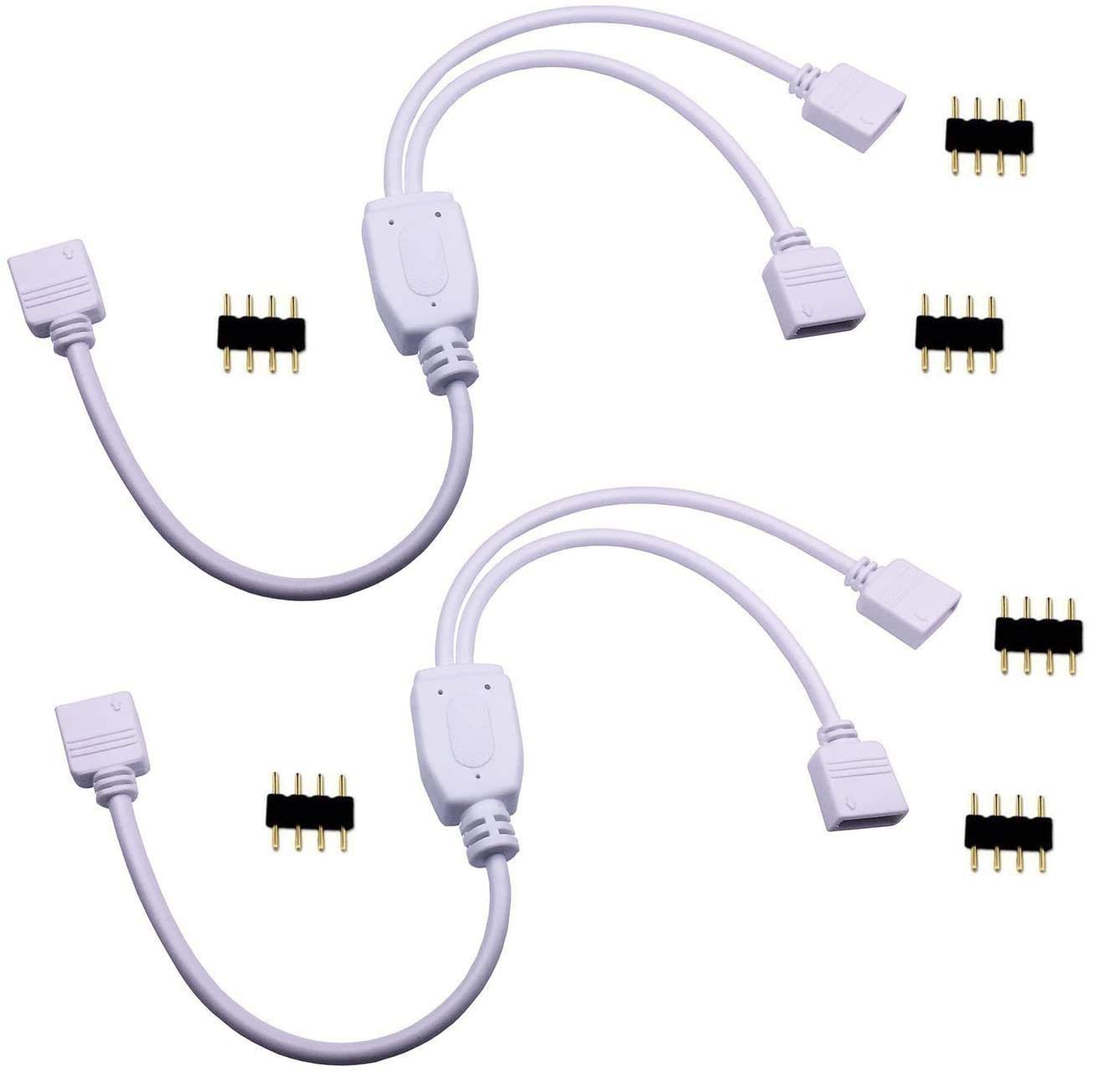 TronicsPros 2pcs 4 Pin LED Splitter Cable RGB LED Strip Splitter 2 Way Splitter LED Tape Y Splitter 1 to 2 Splitter LED Strip Co