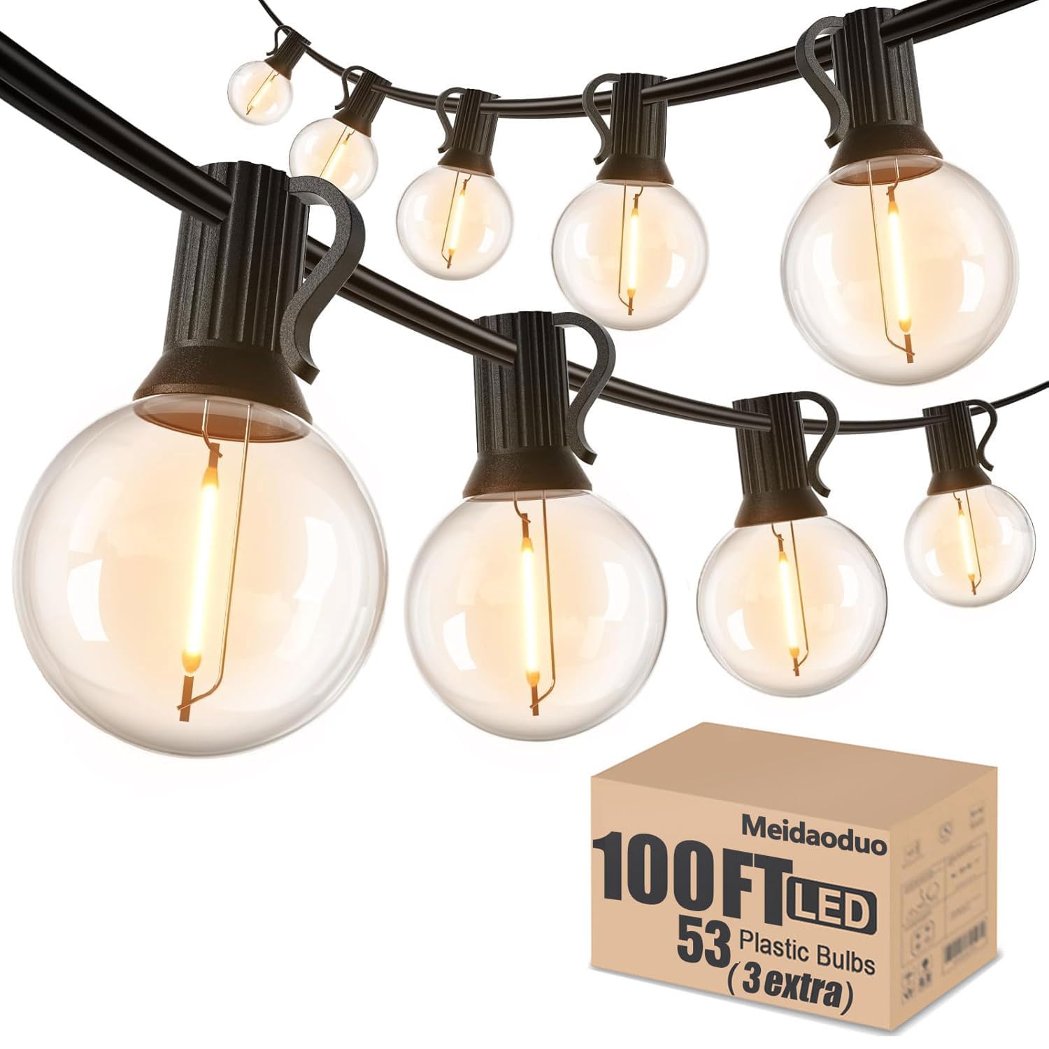 Meidaoduo 100Ft Led String Lights Outdoor Waterproof G40 Globe String Lights With 52 Shatterproof Bulbs(2 Extra), Dimmable Conne