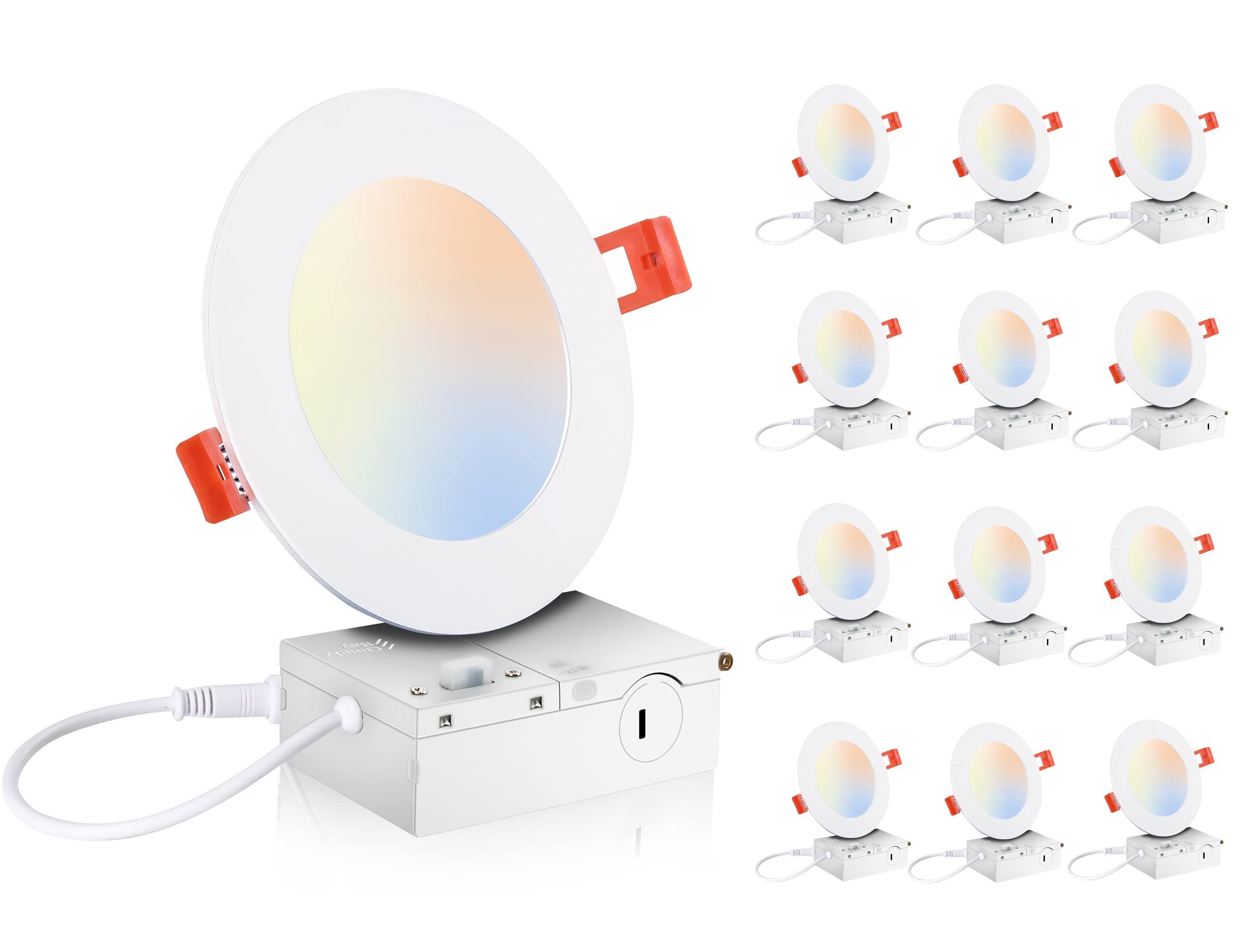 CLOUDY BAY Ultra-Thin 4" LED Recessed Ceiling Light, 5CCT, 10W Dimmable, 650LM, Polycarbonate, 12 Pack