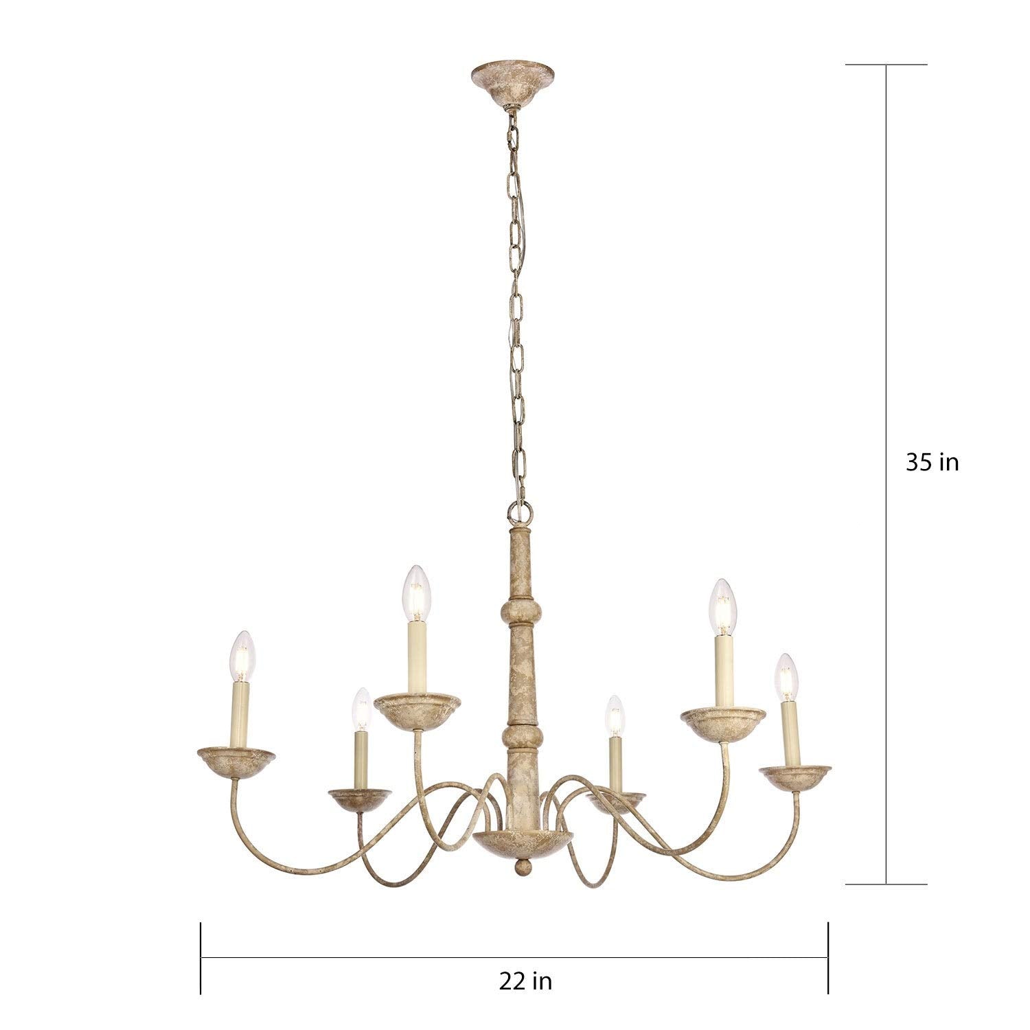Elegant Furniture & Lighting Merritt Collection Chandelier D35 H21.6 Lt:6 Weathered Dove Finish