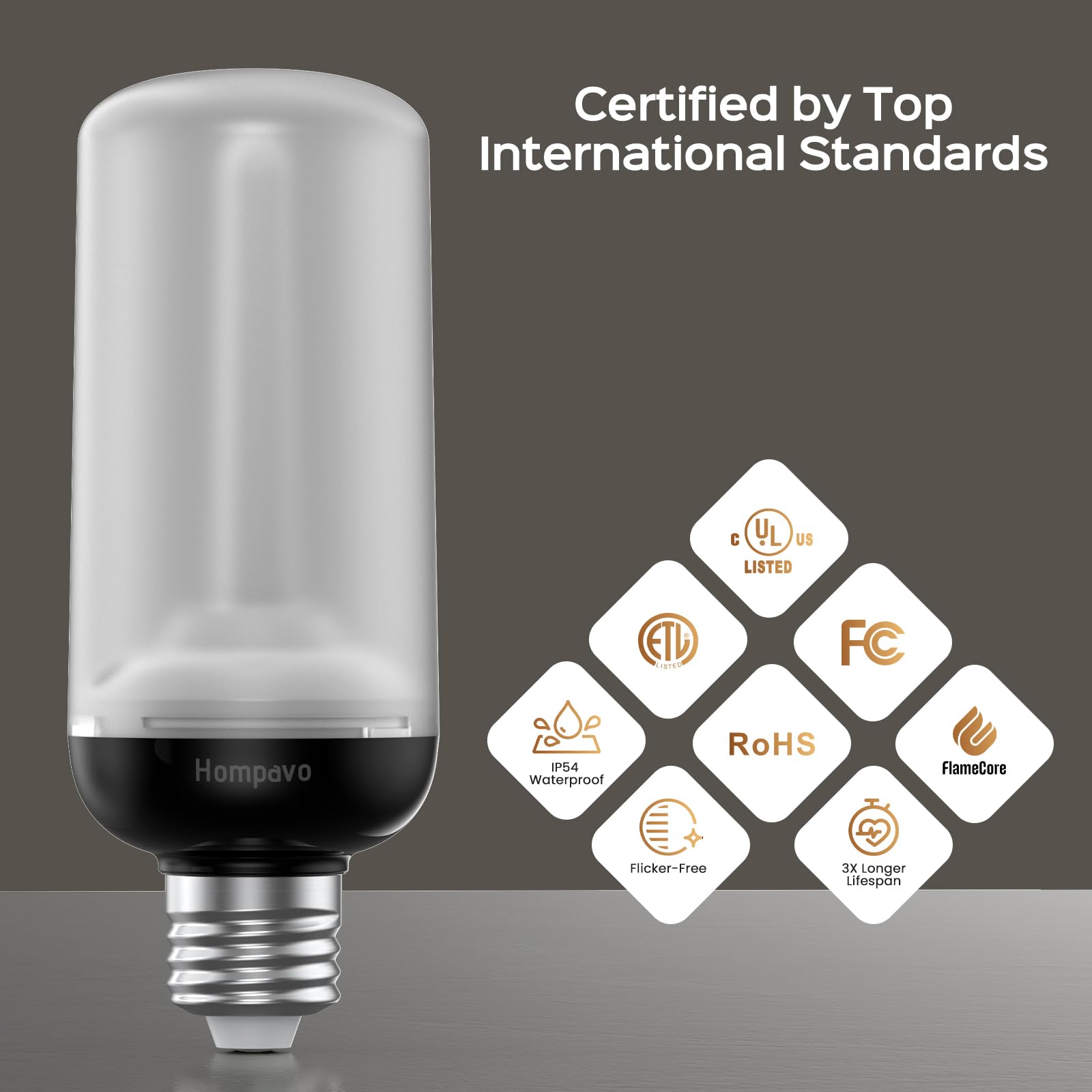 Hompavo Gen2 LED Flame Light Bulbs, 4-Mode Flickering Effect, E26, 2 Pack, PP Shell, Ideal for Halloween & Christmas Decorations