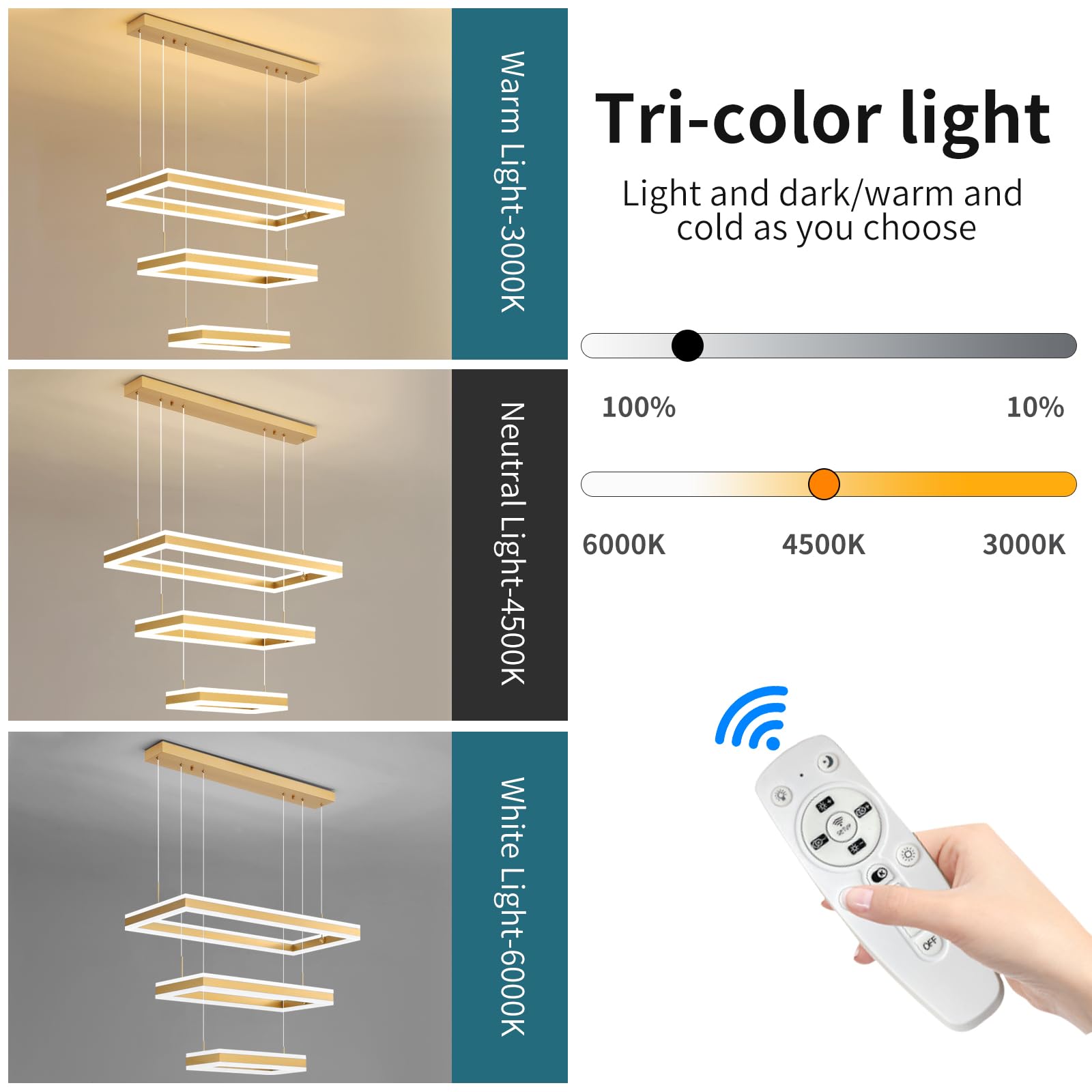 Matven Pendant Light, LED Chandelier with Remote, Dimmable, 15.74x23.62x31.49, Aluminum, Modern Design, for Kitchen & Dining Room
