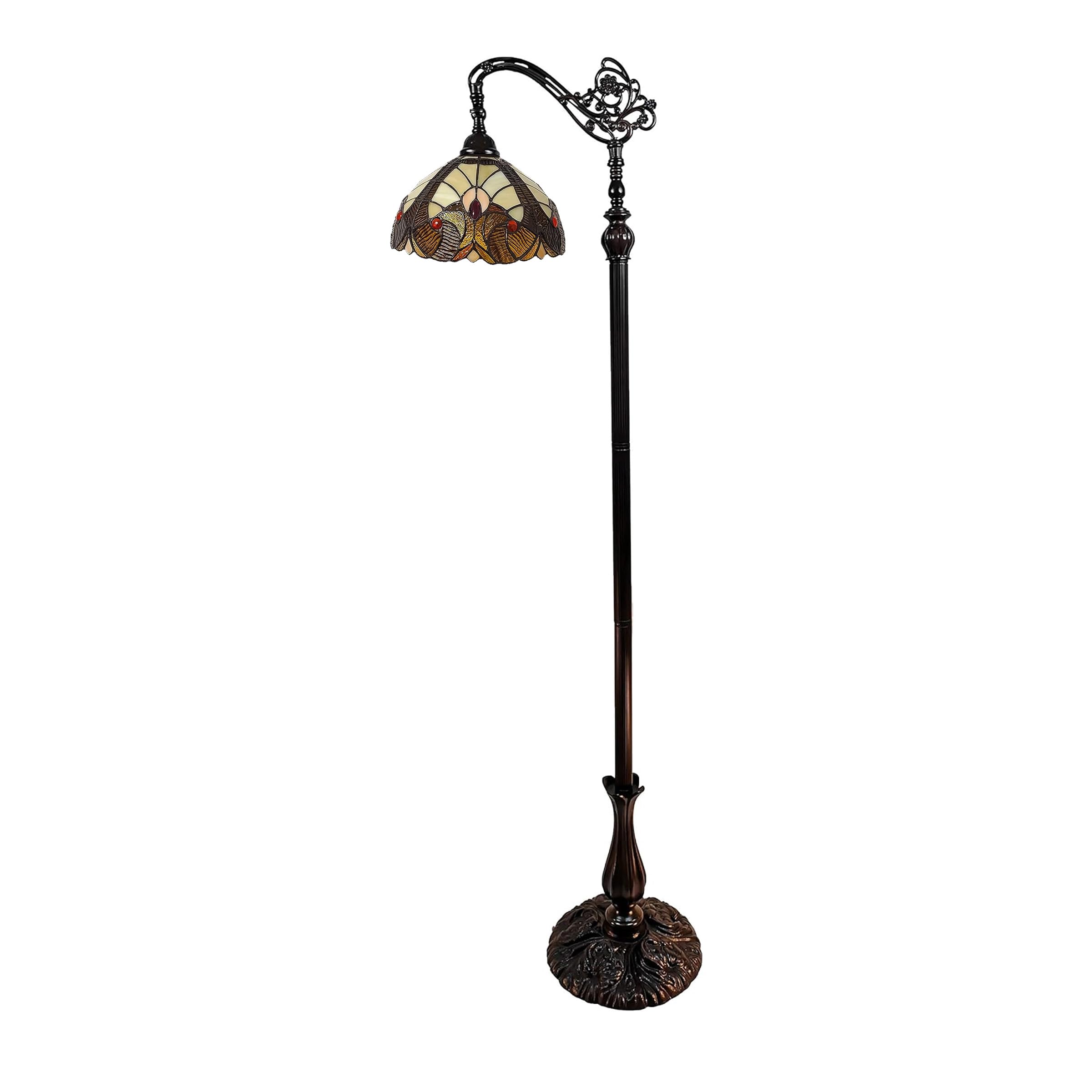 Amora Tiffany Style Floor Lamp Arched Vintage Antique 62 Tall Stained Glass Brown Red Tan Traditional Light Decor Bedroom Living Room Reading Gift Am344Fl12 Lighting