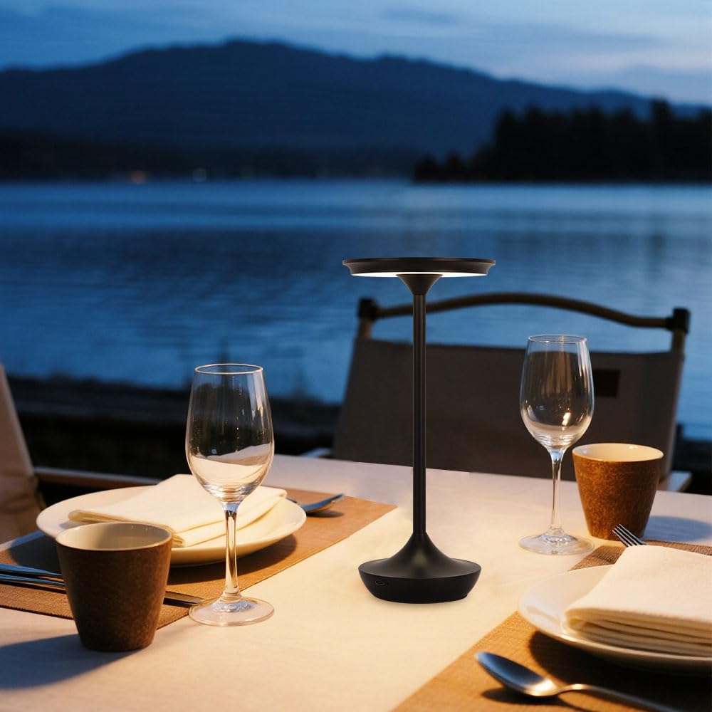 2 Pack Led Rechargeable Cordless Table Lamps Portable Outdoor 6000 Mah Battery Operated Table Light Touch Control 3 Color Dimmable Waterproof For Patio/Cofee/Restaurant/Camping/Dining/ Bedroom-Black