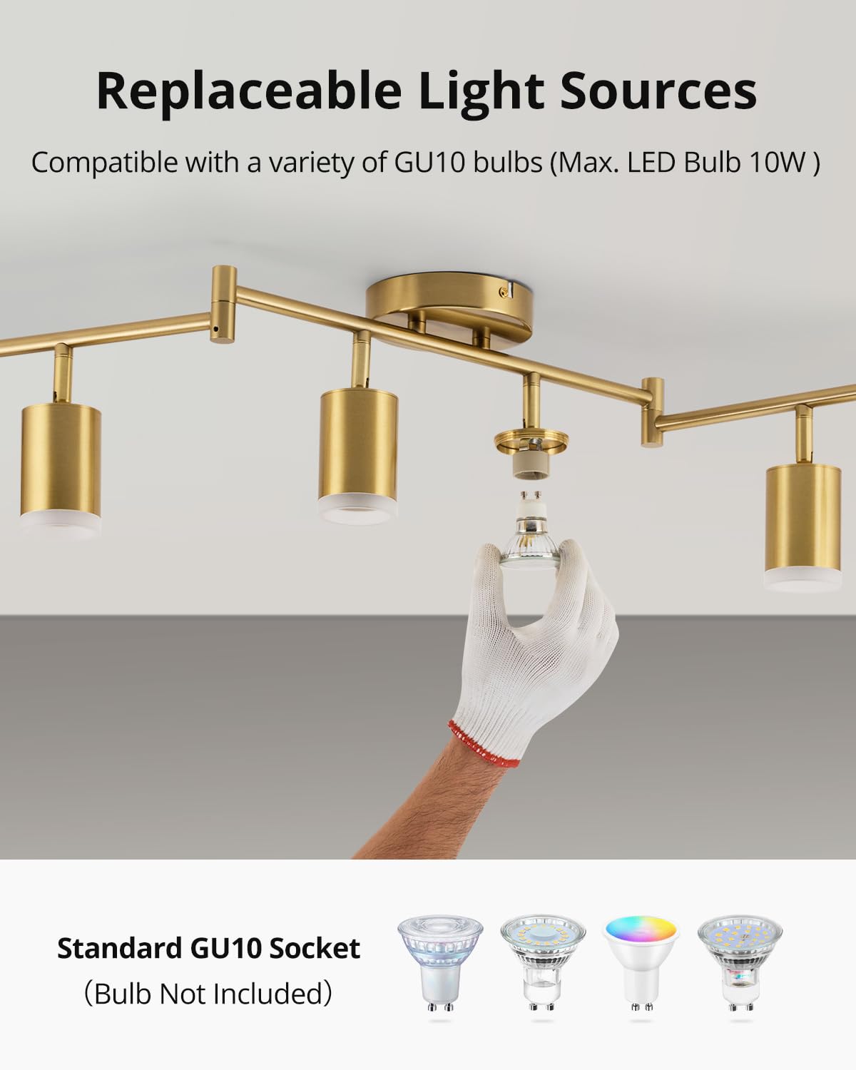 Bojim 6 Light Gold Track Lighting Kit, Modern Led Track Lighting Fixtures Ceiling, Flexibly Rotatable Led Light Head With Acryli