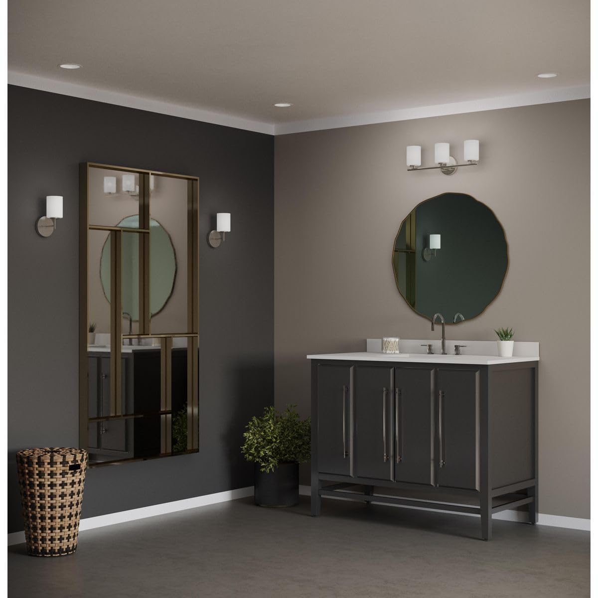 Progress Lighting Replay Collection 3-Light Bath Vanity Light Brushed Nickel Etched White Glass P2159-09