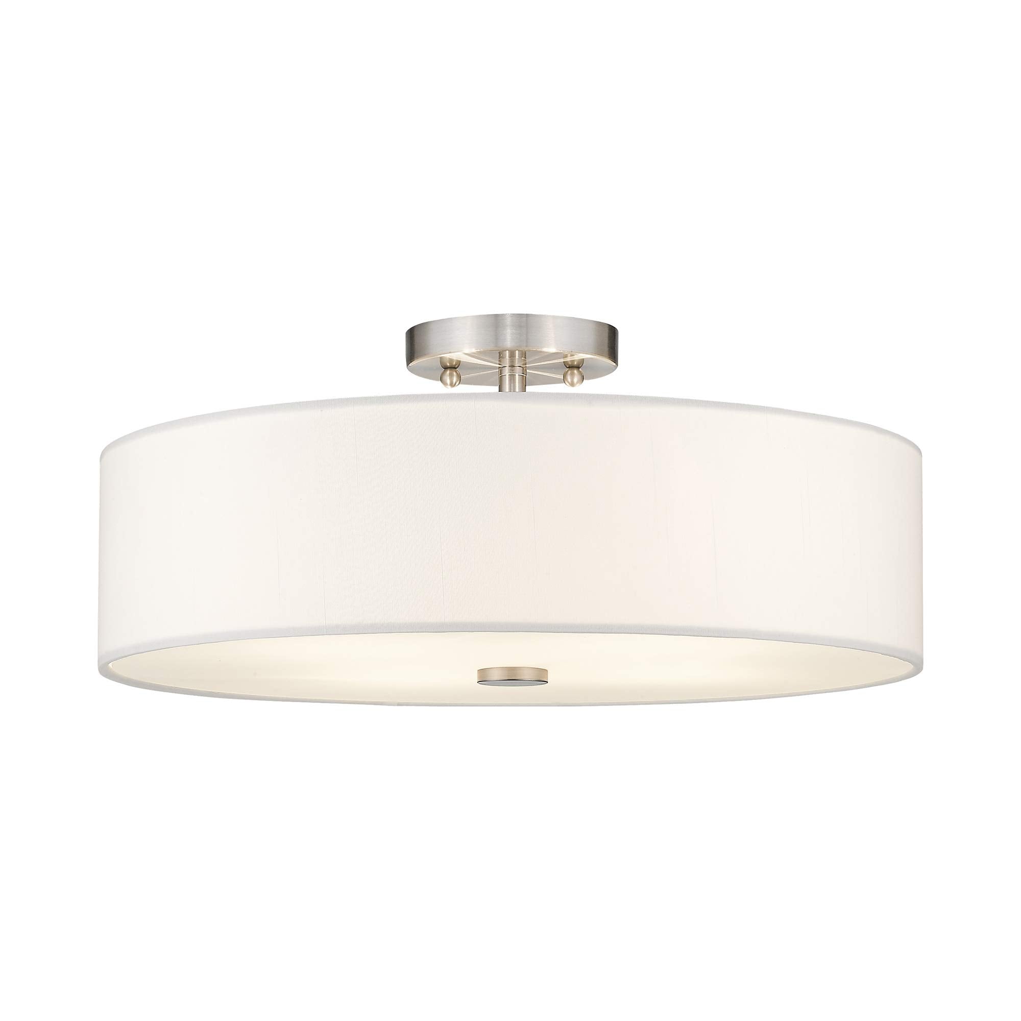 Livex Lighting 51055-91 Meridian Collection 4-Light Semi Flush Mount Ceiling Fixture With Off-White Fabric Hardback Drum Shade, 