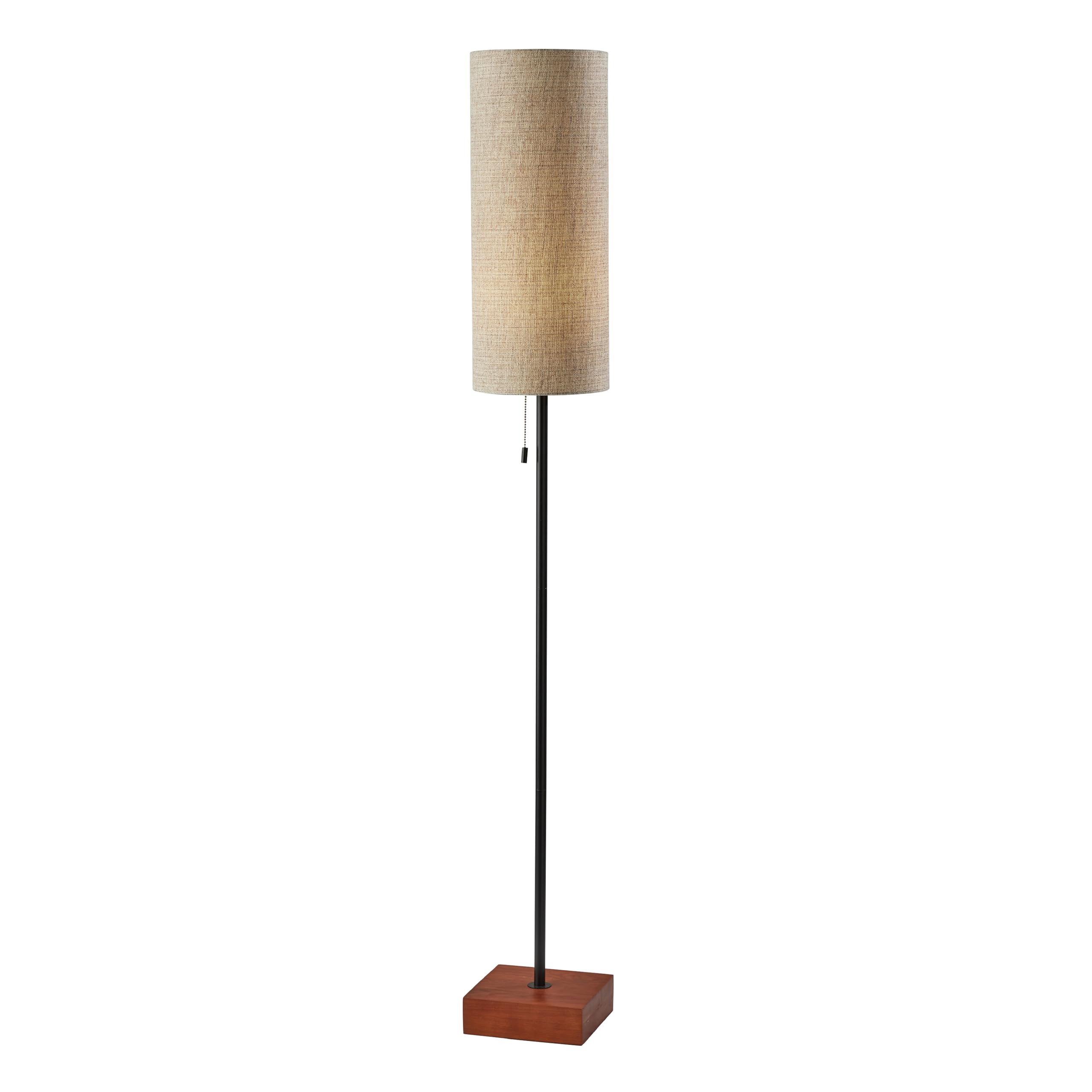 Adesso Floor Lamp with Walnut Base, Black Body and Beige Fabric Lampshade - Lamp for Bedroom, Living Room, and House D  cor, 62 