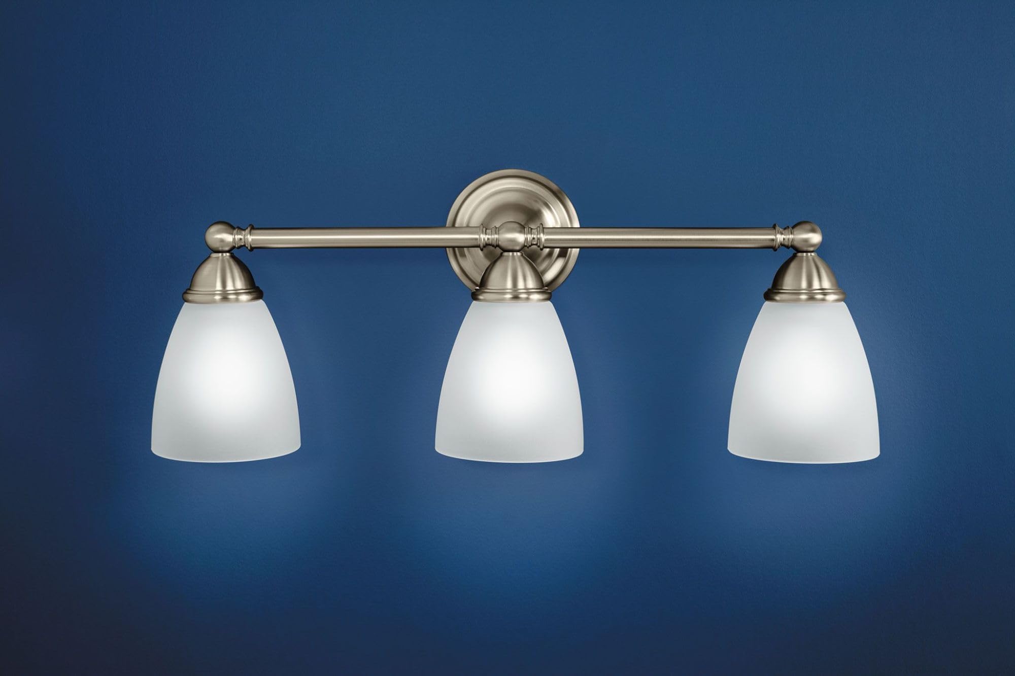 Moen Brantford 3-Light Bath Vanity Fixture, Chrome, Model YB2263CH, Dual-Mount with Frosted Glass
