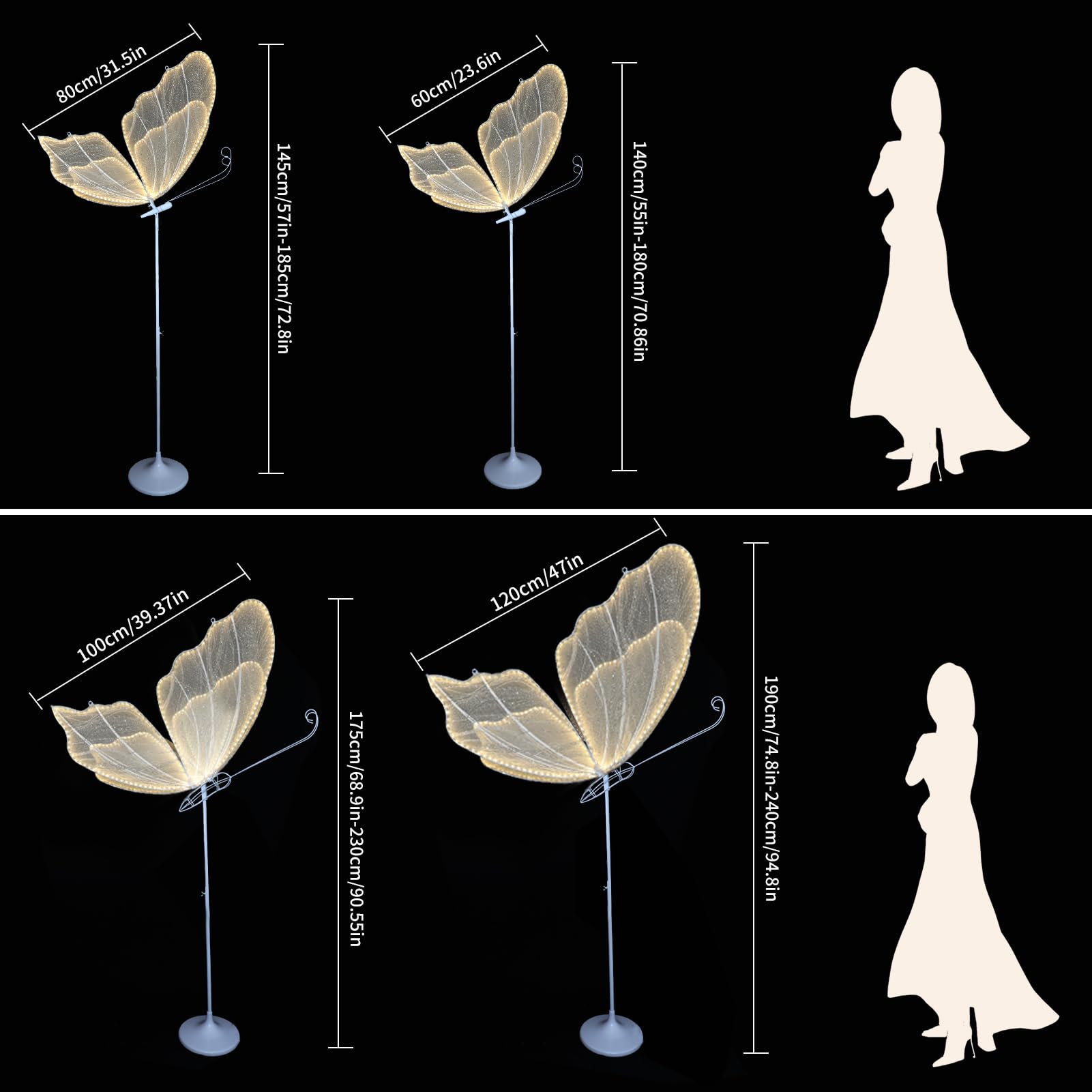 ECGOIOE Wedding Butterfly Floor Lamp, Iron, 80CM/31.5IN, Warm Color, Creative Hanging Decoration for Events