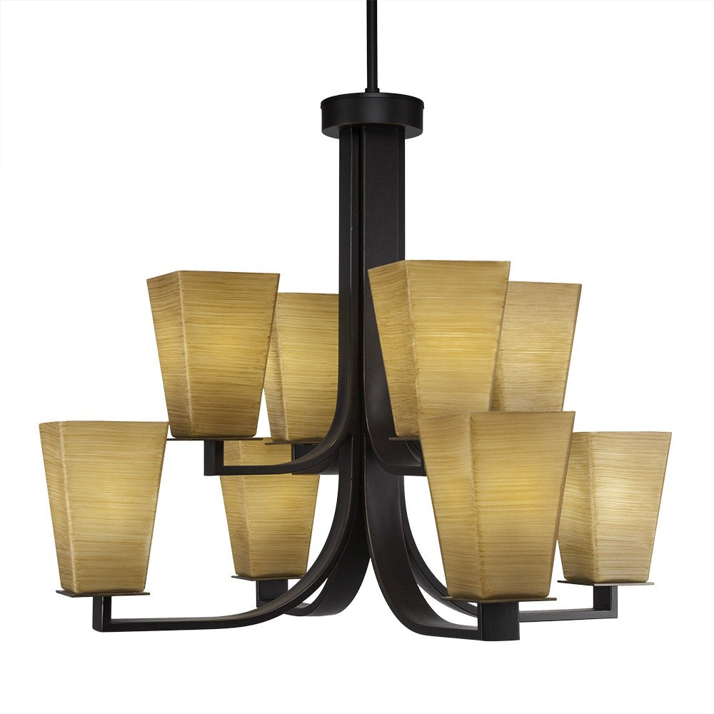 Toltec Lighting 578-DG-670 Apollo 8 Light Chandelier with Hang Straight Swivel with 5&quot; Square Cayenne Linen Glass, 21.85&quot; x 27&quot; x 23&quot;, Dark Granite Finish