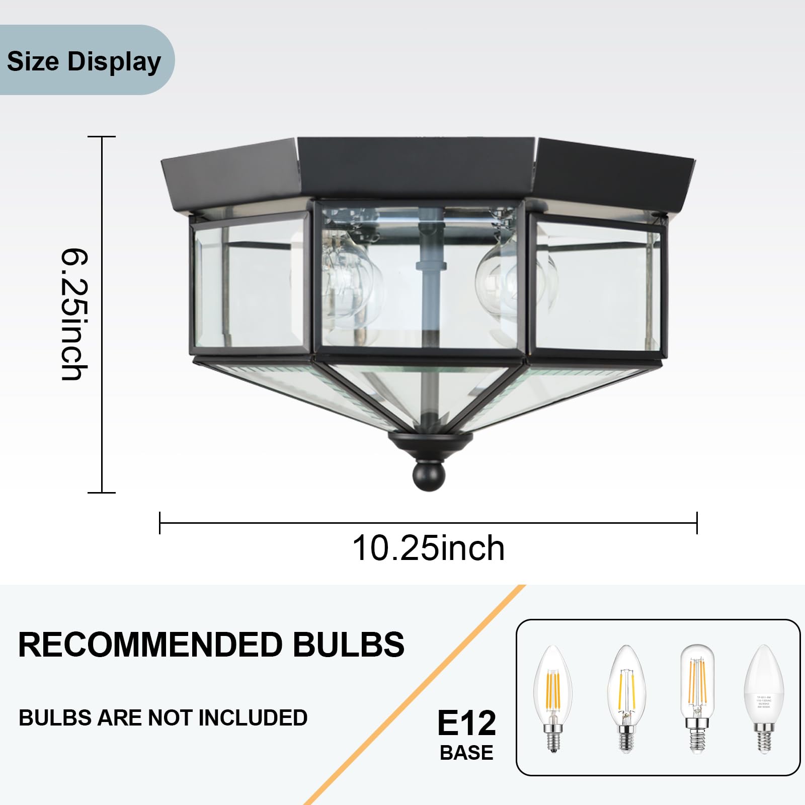 Flush Mount Outdoor Ceiling Light Fixture  4 Light Exterior Porch Ceiling Lights With Clear Glass  Black Farmhouse Lighting For Indoor Hallway Kitchen Stairway (E12 Base)