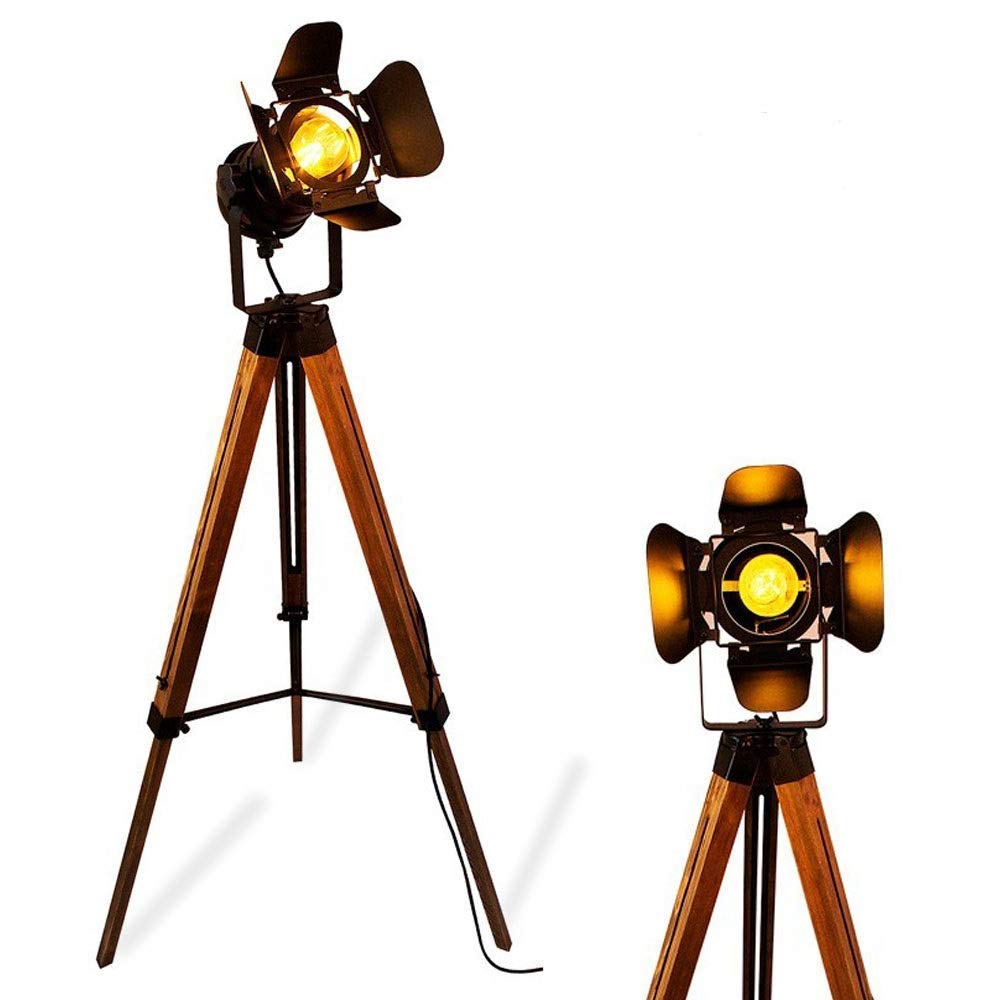 Sunllok Vintage Black Wood Tripod Floor Lamp For Living Room, Modern Industrial Metal Nautical Cinema E26 Standing Corner Search