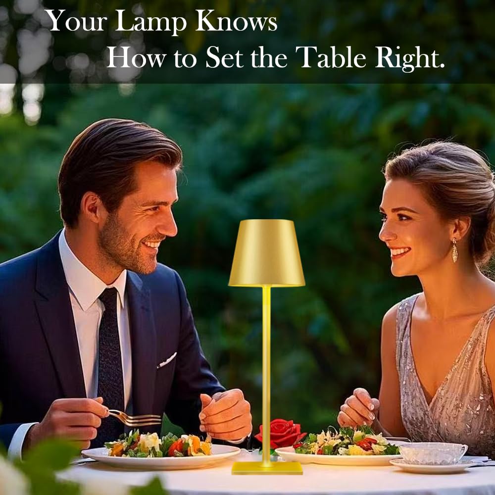 LamparaDecor Gold Cordless Table Lamps - Set of 2, 6000mAh Rechargeable LED Lighting for Patio, Dining Table, Kitchen Countertop