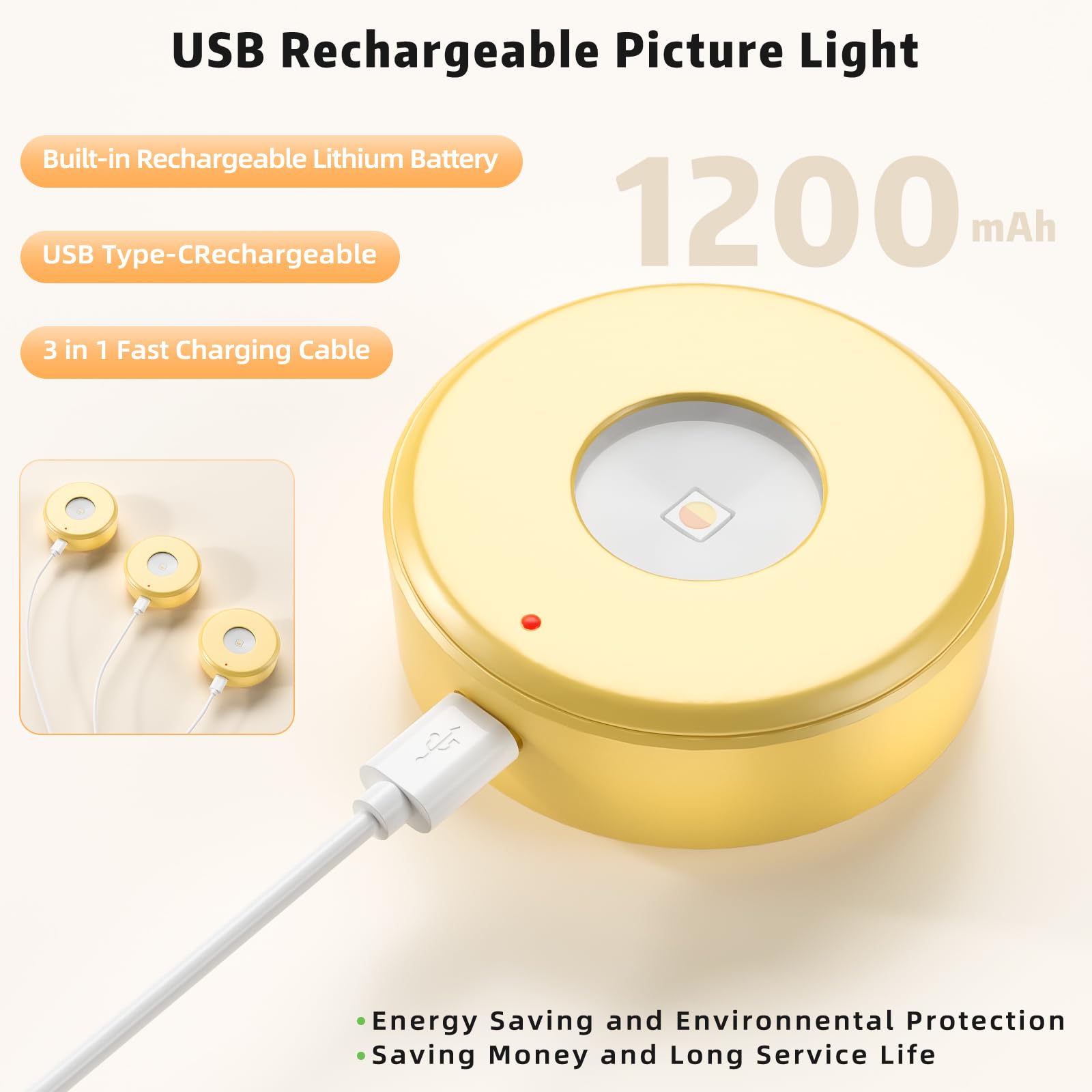 3Pcs Picture Lights With Remote, Wireless Rechargeable Battery Wall Light For Paintings, 3 Colors Paintings Light Dimmable And T