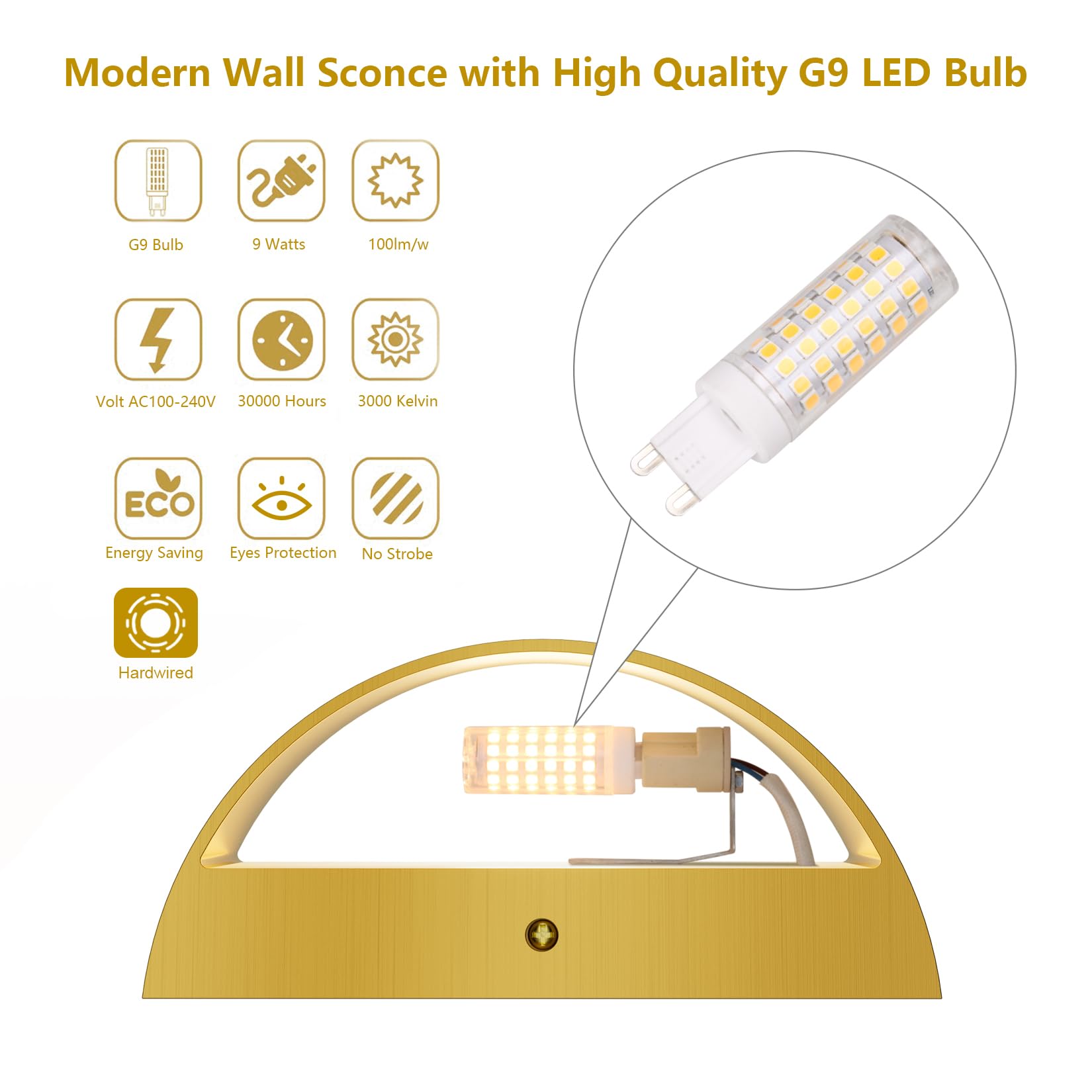 Aipsun Brushed Brass Wall Sconce Indoor Light Hardwired 1 Pack Warm White 3000K Aluminum
