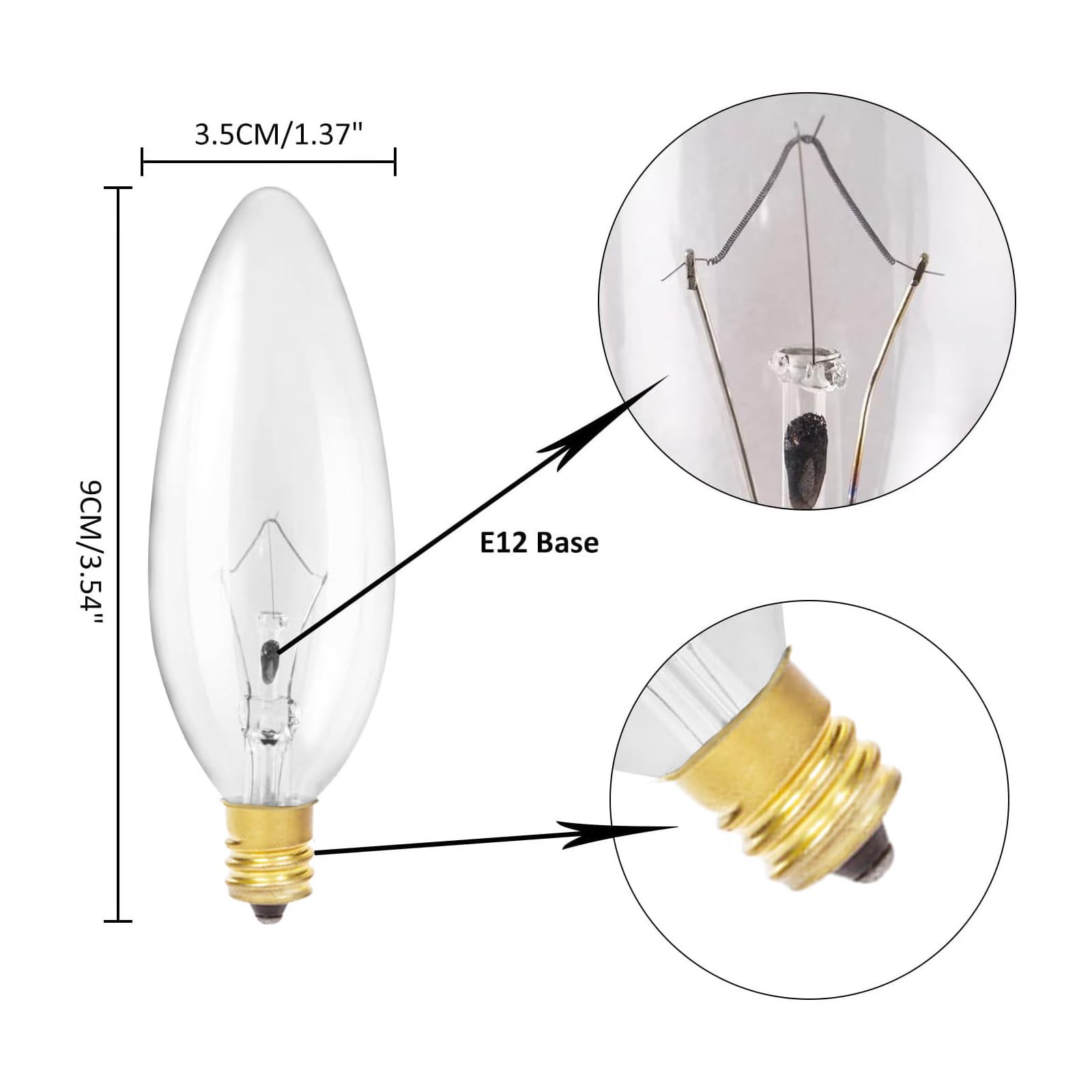 Yingfk 12-Pack E12 B10 Candle Light Bulbs Dimmable Chandelier Light Bulbs, Clear Candelabra Base Bulbs For Pendants Or Outdoor,