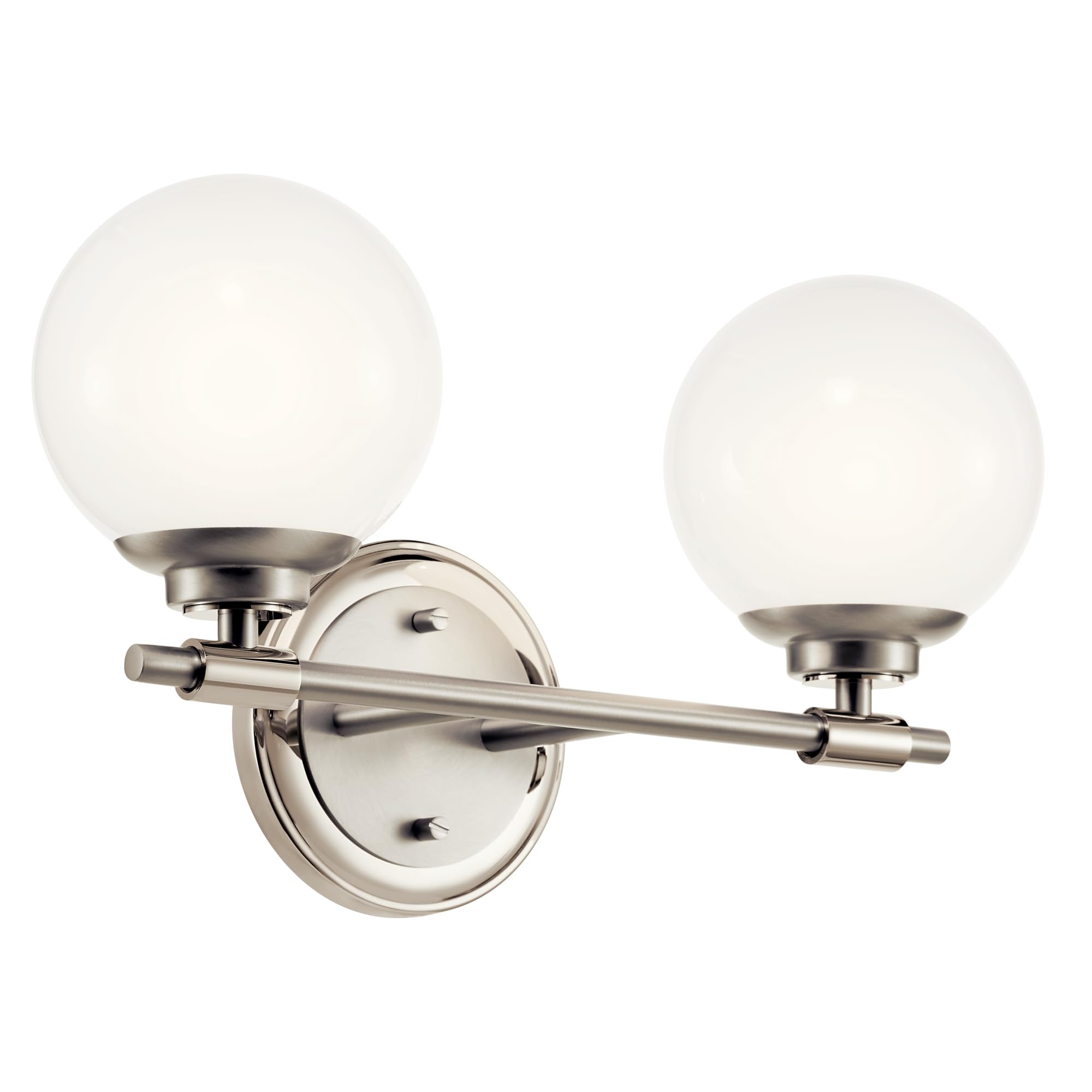 Kichler Benno 2-Light Bathroom Vanity Light Fixture with Opal Glass, Modern Brushed and Polished Nickel Finish for Powder Room o