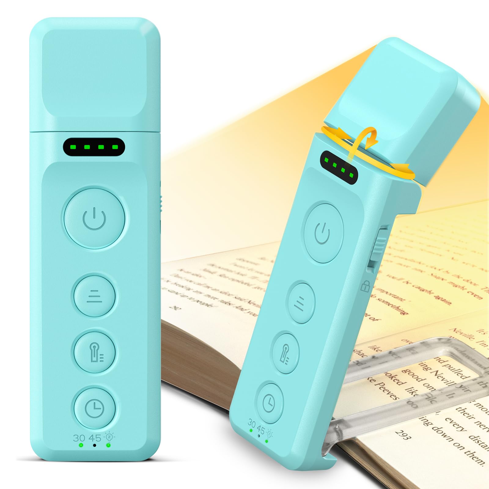 Glocusent Rechargeable Book Light, 5 Brightness Levels, 3-Color Options, Model A28, Lake Blue