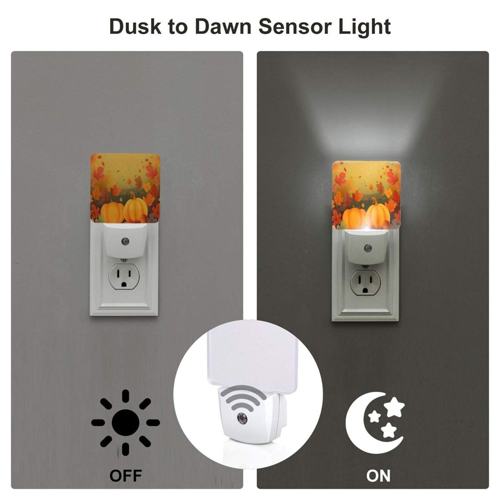 Nameapo Thanksgiving Pumpkins Led Plug-In Night Light 2-Pack  Auto Sensor Emergency Fall Leaf Nightlights Set Of 2 For Dawn Bedroom Kitchen/Dusk Bathroom/Night Stairs Hallway Toilet
