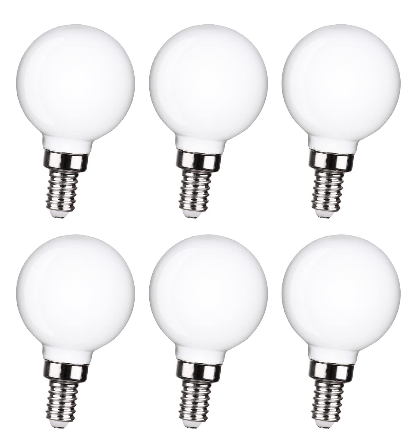 FUTIME 6 Pack LED Candelabra Bulbs, Dimmable 4.5W, E12, G16.5, Milky Glass, 500LM, 4000