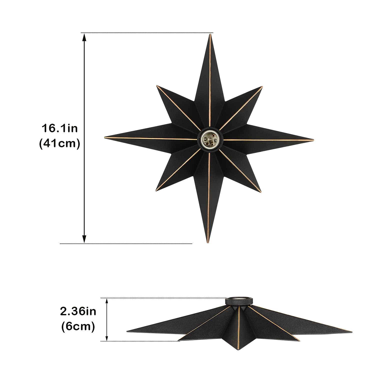 Airposta 16 Inch Flush Mount Ceiling Light, Industrial Black Metal Star Design, Vintage Style for Entryway, Hallway, Kitchen, Bathroom
