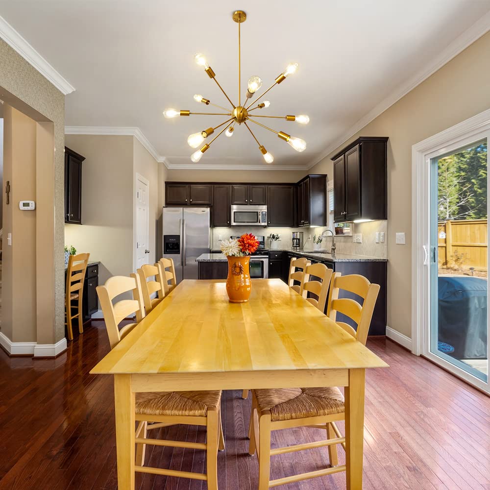 Lynpon Gold Sputnik Chandelier, 12-Light Modern Ceiling Fixture For Dining Room & Living Room