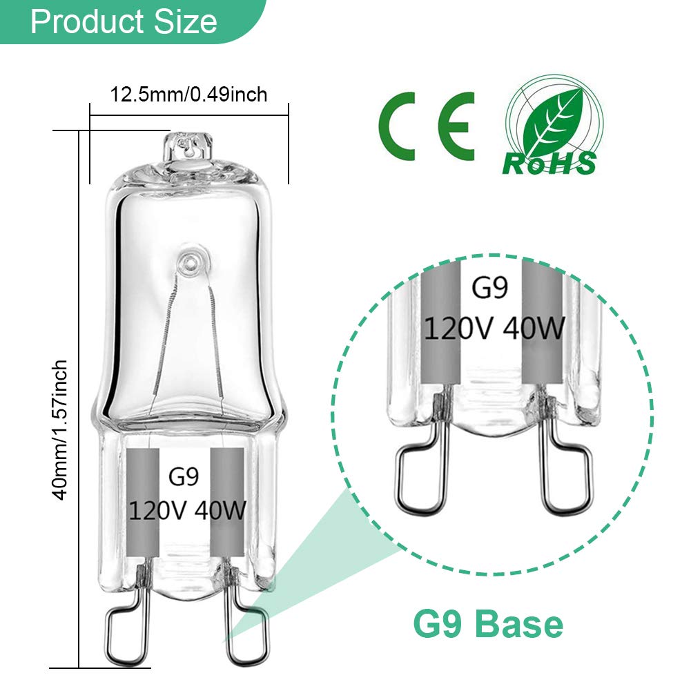 G9 Bulb, 12 Pack G9 Halogen Light Bulbs 2 Pin Base Jc Type, 120V T4 Bi-Pin 40W Xenon Small Light Bulb For Chandeliers, Pendants,