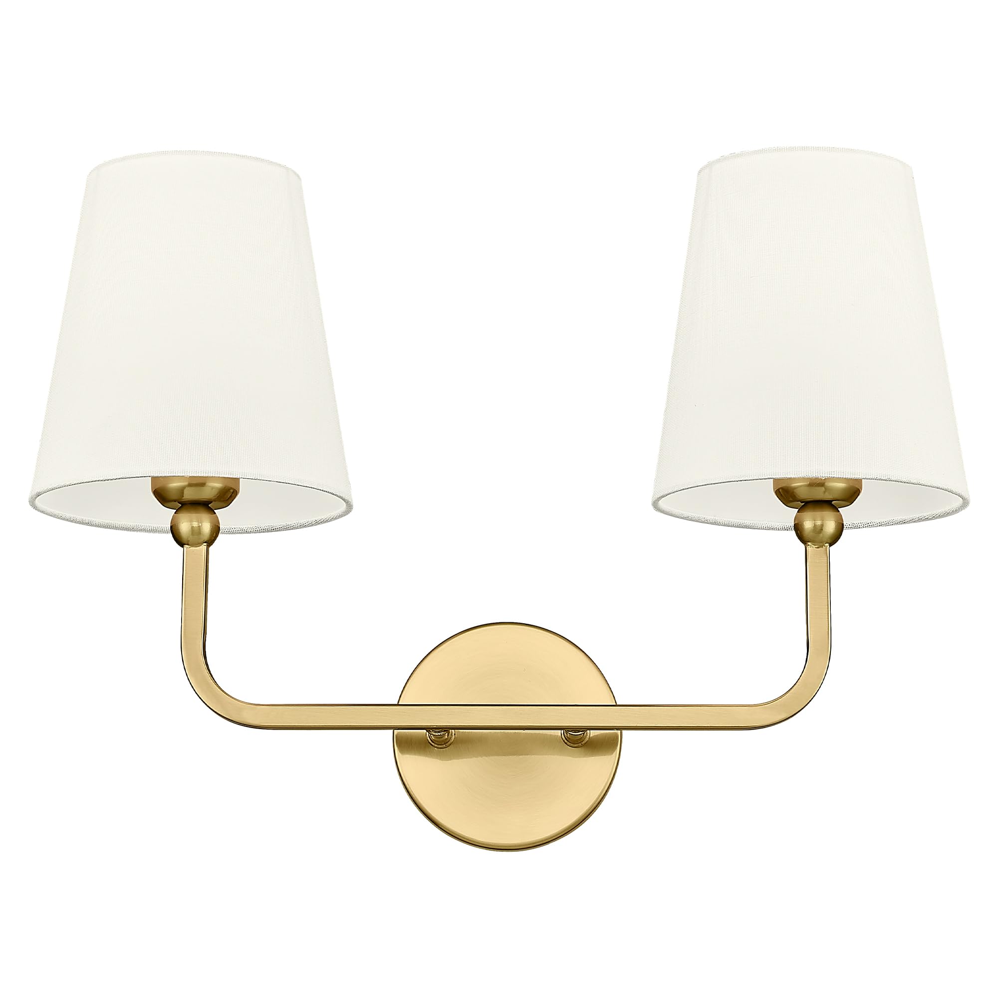 Metwet 2 Light Bathroom Light Fixtures, Brushed Gold Vanity Lights, Double Wall Sconce With Beige Fabric Shade, Modern Sconces W