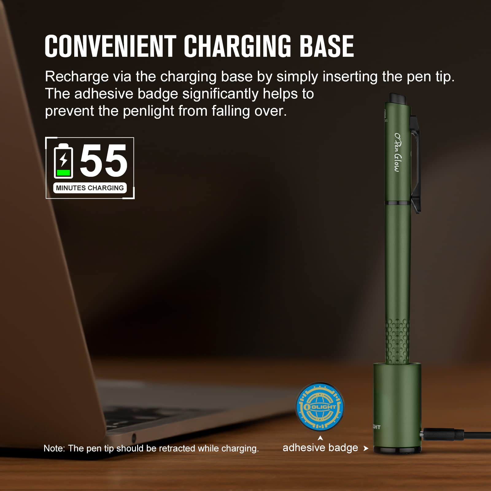 OLIGHT O'Pen Glow EDC Pen Light - 120 Lumens Green Beam Rechargeable Flashlight - OD Green