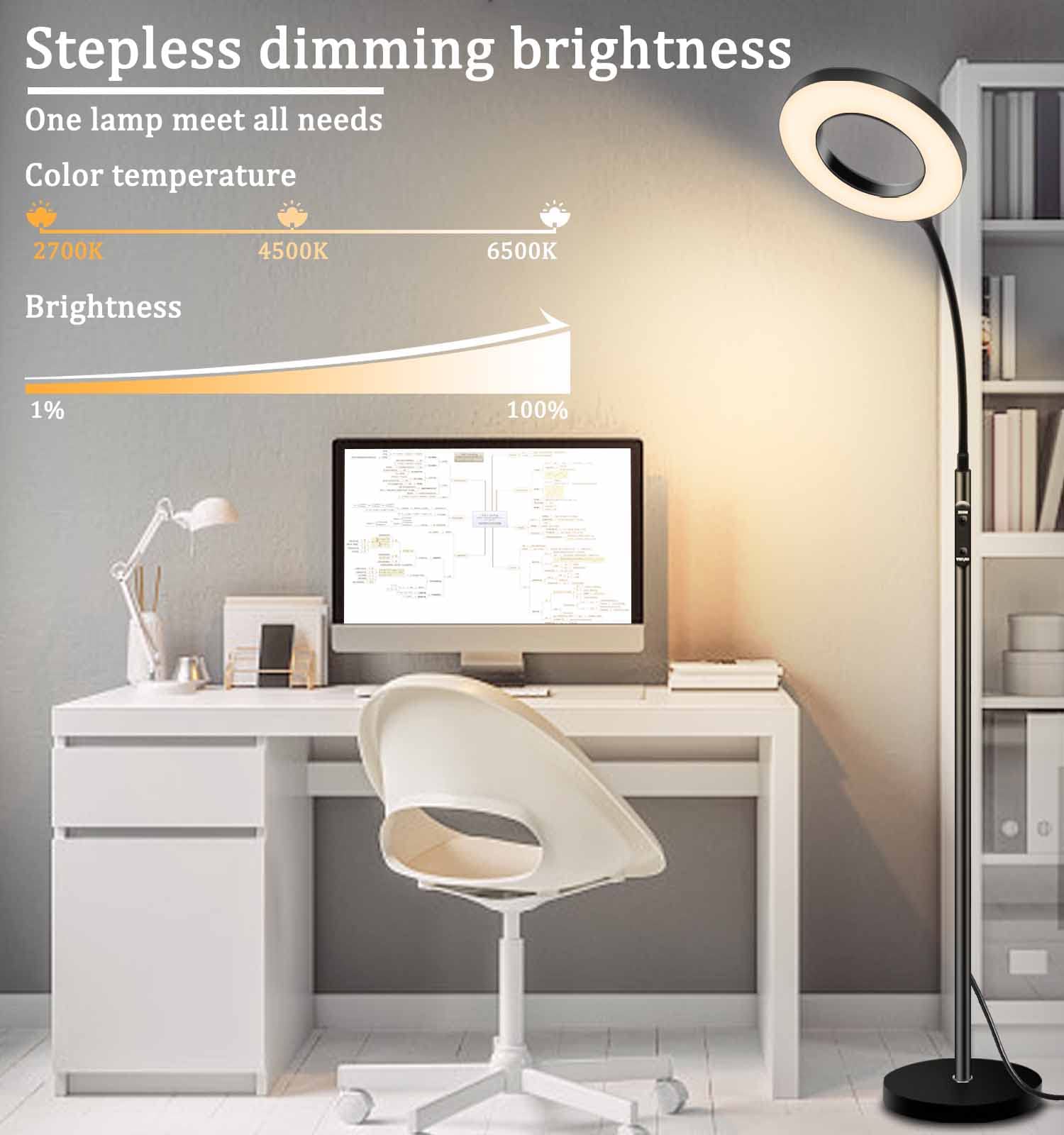 Vividstarry Led Reading Floor Lamp With Remote & Touch Control, Bright Adjustable Gooseneck Lamp For Living Room Bedroom Office,