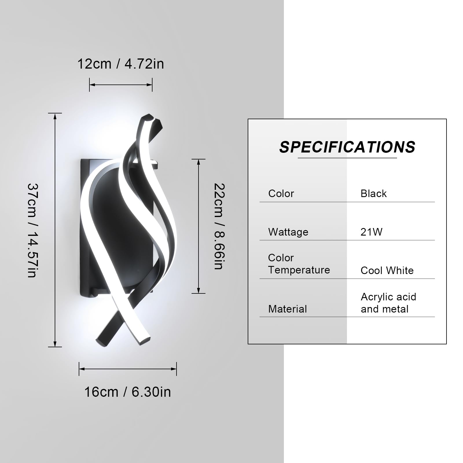 Delipop Modern Led Wall Sconce, 21W Cool White Acrylic Light For Bedroom, Bathroom, Living Room