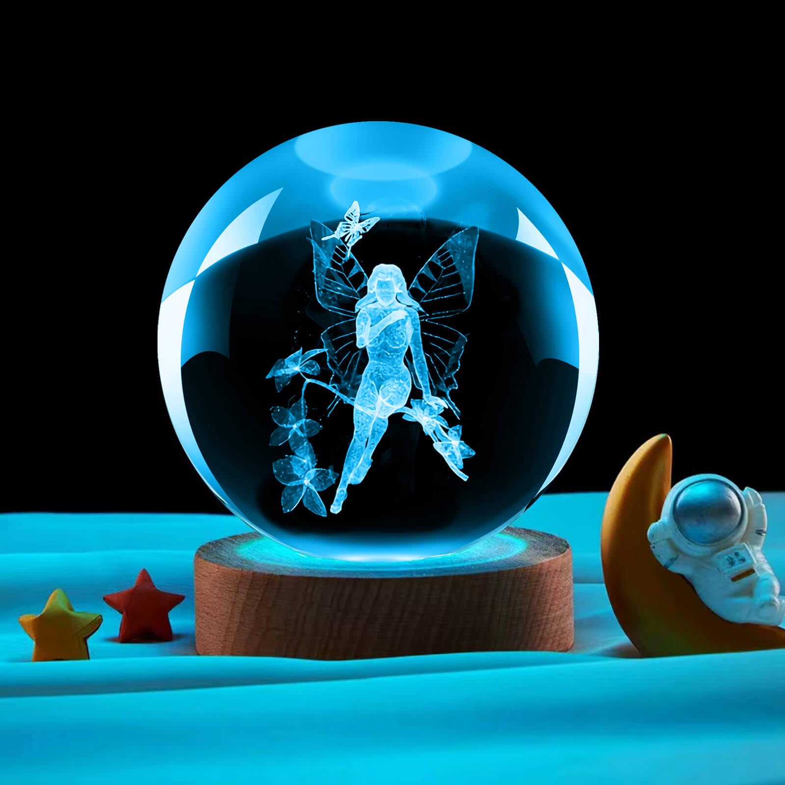 Linsina 3D Fairy Crystal Ball Lamp,60Mm 16 Colors Crystal Ball Night Light With Wooden Base And Remote Control, Fairy Gifts And