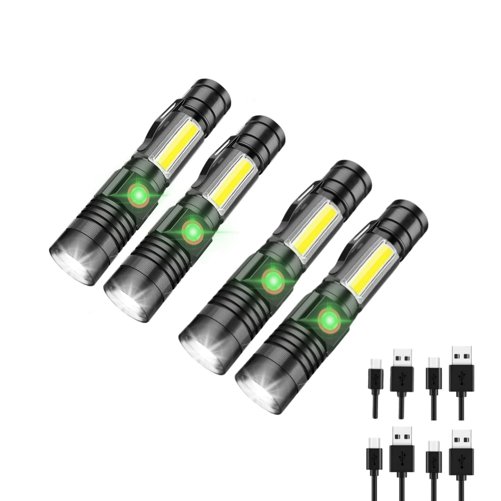 iToncs LED Rechargeable Magnetic Flashlight, Waterproof, 4 Modes, Aluminum, Tactical Flashlights 4PCS, Model Itoncs-2FlashLight-006i