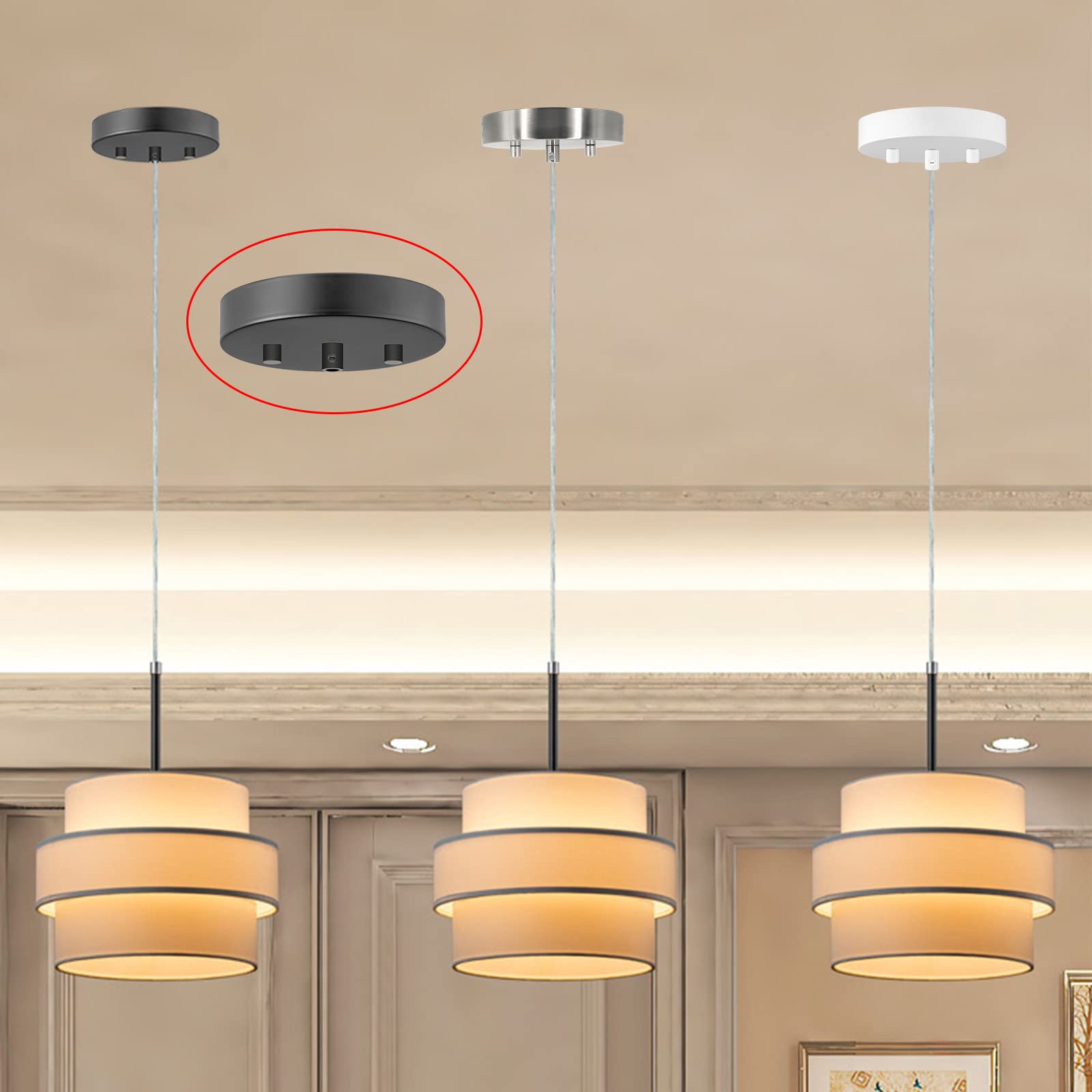 EIFHYT Canopy Kit for Chandelier - Modern Black Metal Fixture Cover, 5 1/8" Ceiling Hook & Cord Holder