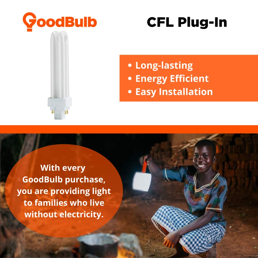 Goodbulb 13 Watt Cfl Light Bulbs | 4 Pin G24Q-1 Base 5000K Daylight | 13W High Output 900 Lumens | Double Tube Compact Fluorescent Light Bulbs Plug-In | Car Dealership Lighting | 10 Pack