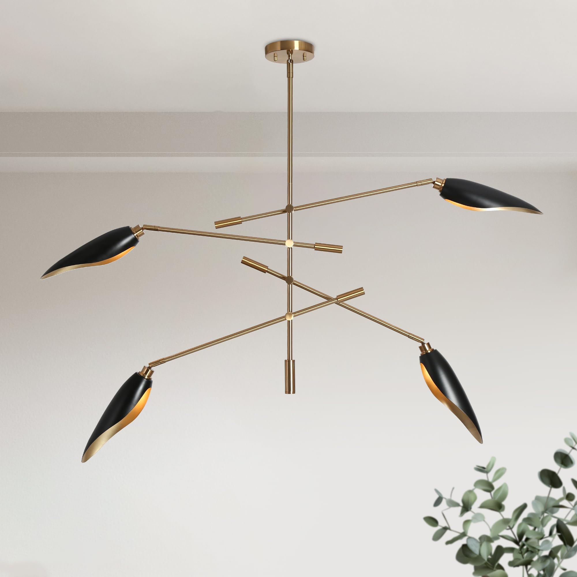 KSANA Modern 48 Large Chandelier, Black Gold Sputnik Chandeliers 4-Light Mid-Century Kitchen Island Lights Ceiling Pendant Light