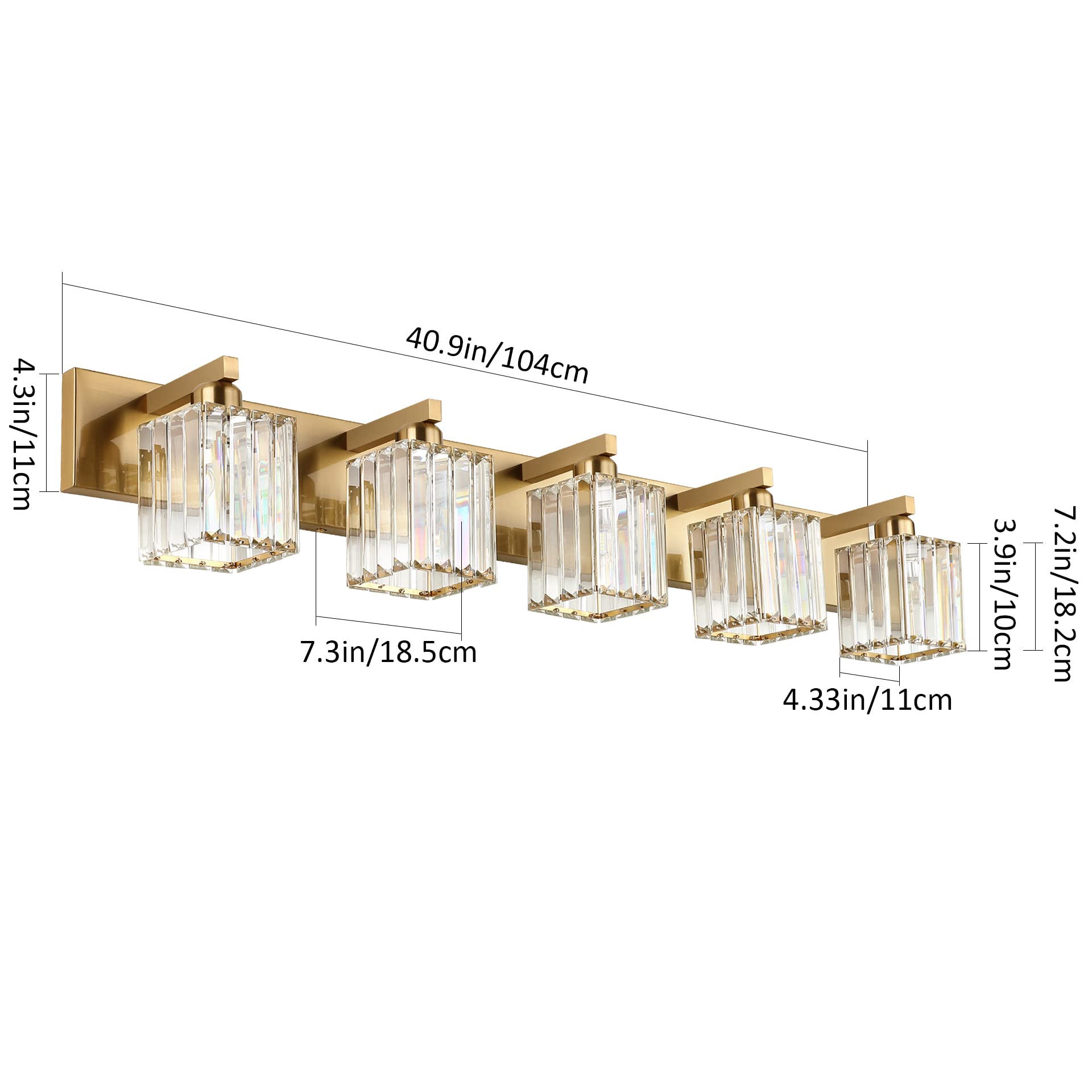 Aipsun Bathroom Vanity Lights Fixtures Crystal Vanity Light 5 Light Modern Brass Bathroom Lighting Fixtures (Exclude Bulb)