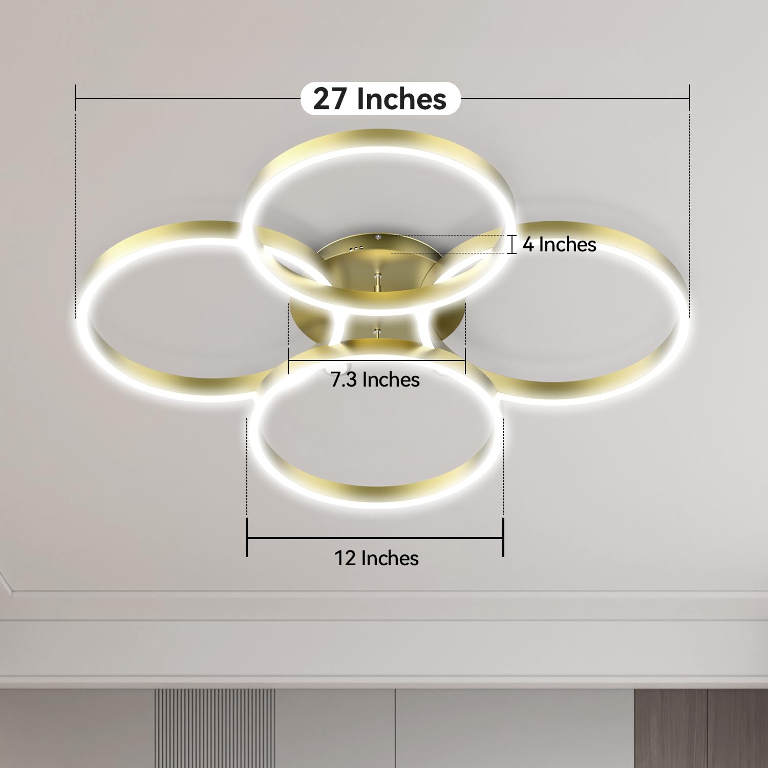 LOFIKEDI LED Ceiling Light 30W 4 Ring Dimmable 3500K-6500K Gold Flush Mount Model YF-LED2701-GLD
