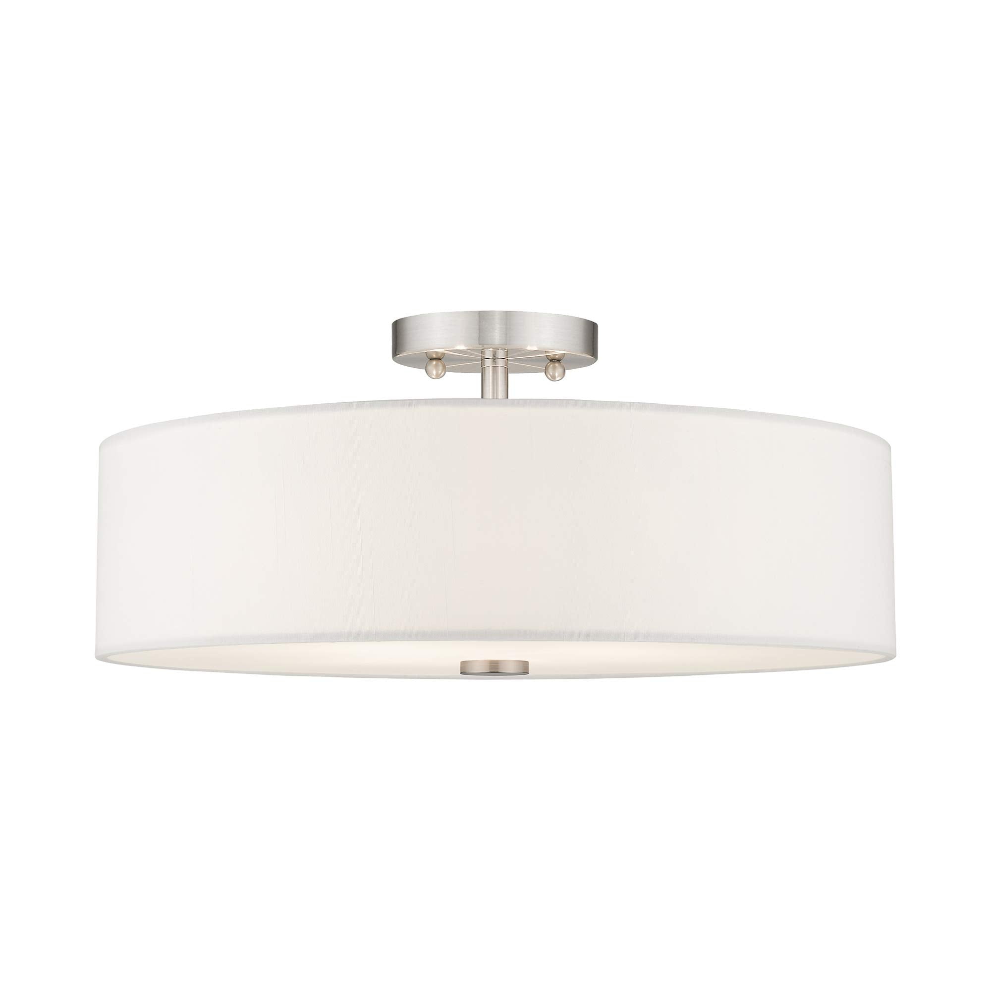 Livex Lighting 51055-91 Meridian Collection 4-Light Semi Flush Mount Ceiling Fixture With Off-White Fabric Hardback Drum Shade,