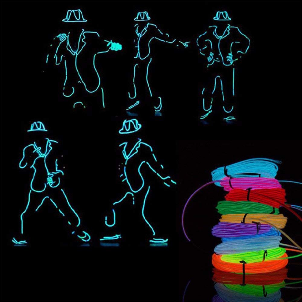 Jiguoor El Wire Battery Pack 16.4Ft / 5M Bright Neon Light Strip 360° Illumination Neon Tube Rope Lights For Diy, Festival, Party Decoration, Pub, Halloween, Chrismas (16.4Ft / 5M, Purple)