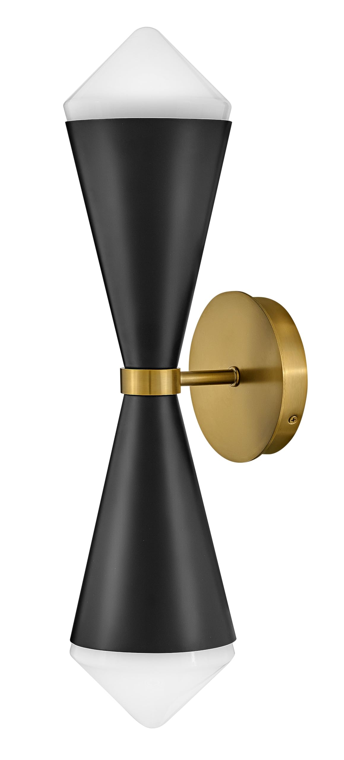 Lark Betty 84122BK Two Light Vertical Sconce - On/Off Switch, Retro Conical Design - Black + Lacquered Brass