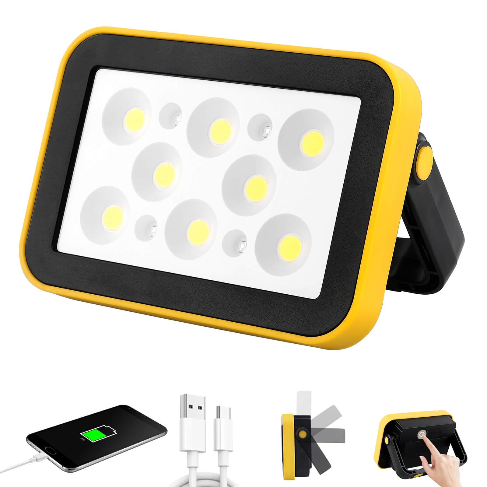 AUMIO Rechargeable LED Work Light  3000LM Portable COB Flood Light with Tripod Hole  Waterproof Battery Powered Job Site Lighting for Garage Workshop  Outdoor Camping Car Repair Emergency Work Lights