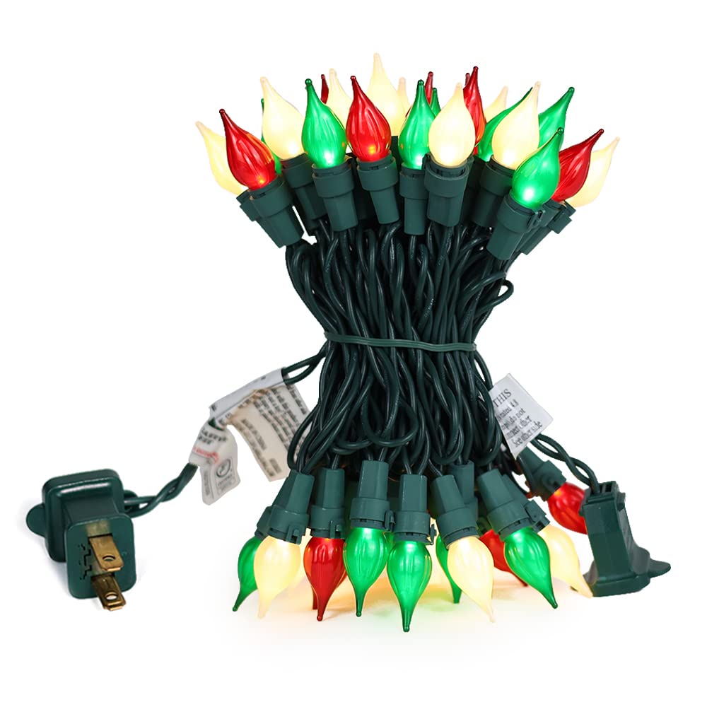 novrose Christmas Lights 50 LEDs ETL Certified Glass Bulb String Lights Green Wire Indoor/Outdoor Multi Color C3 Model
