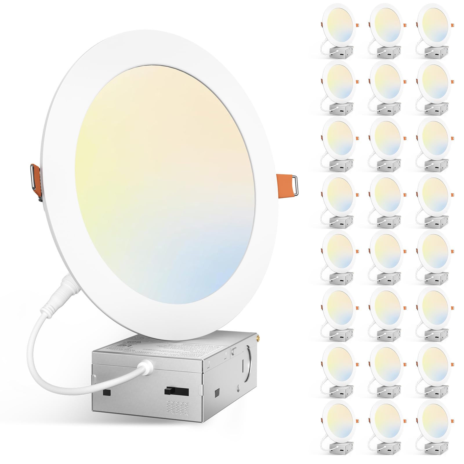 Amico 24 Pack 7 Inch 5CCT Ultra-Thin LED Canless Recessed Ceiling Light with Junction Box, 2700K/3000K/3500K/4000K/5000K Selecta